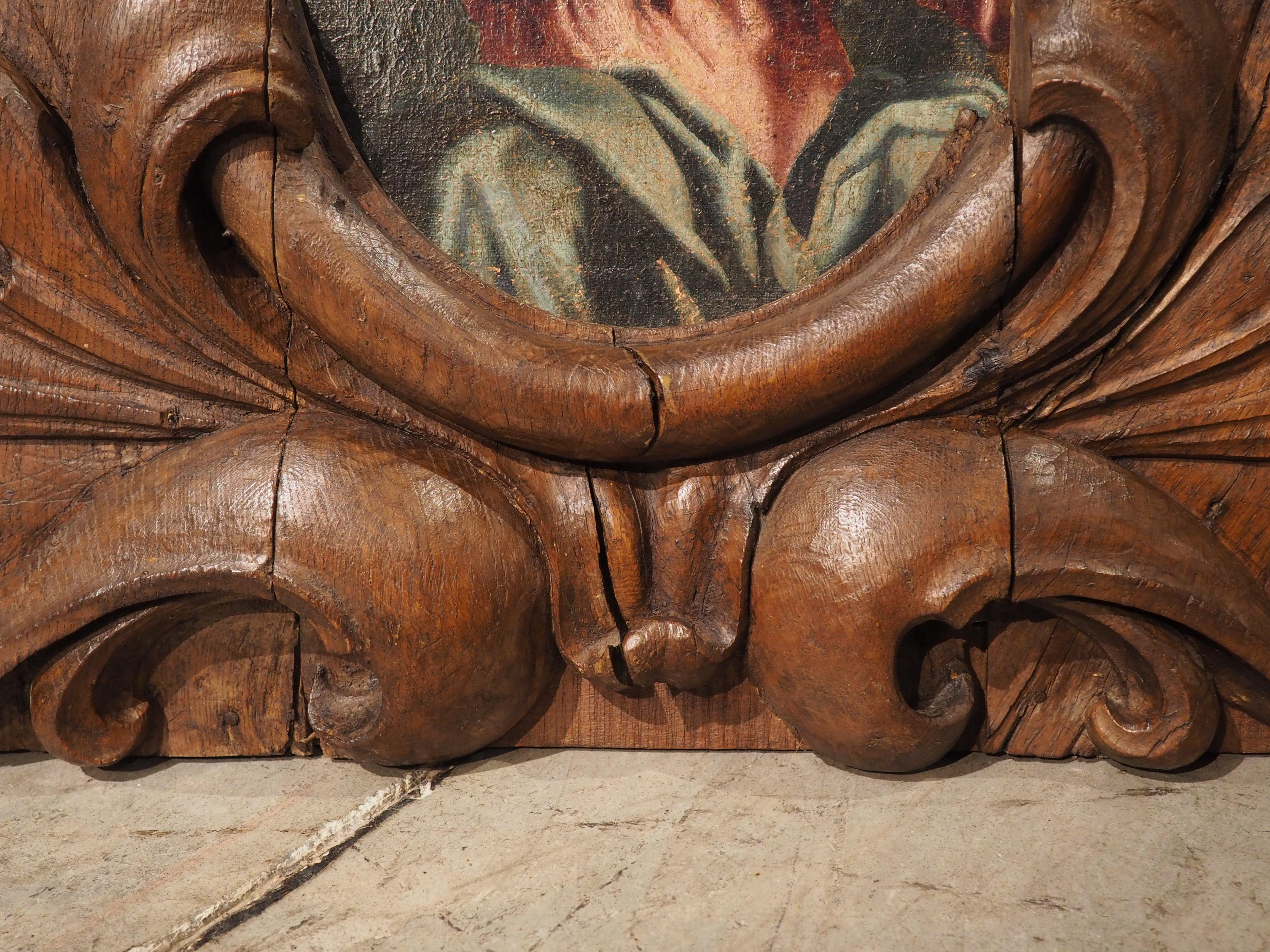 17th Century French Carved Oak Cartouche Panel with Portrait Painting For Sale 3