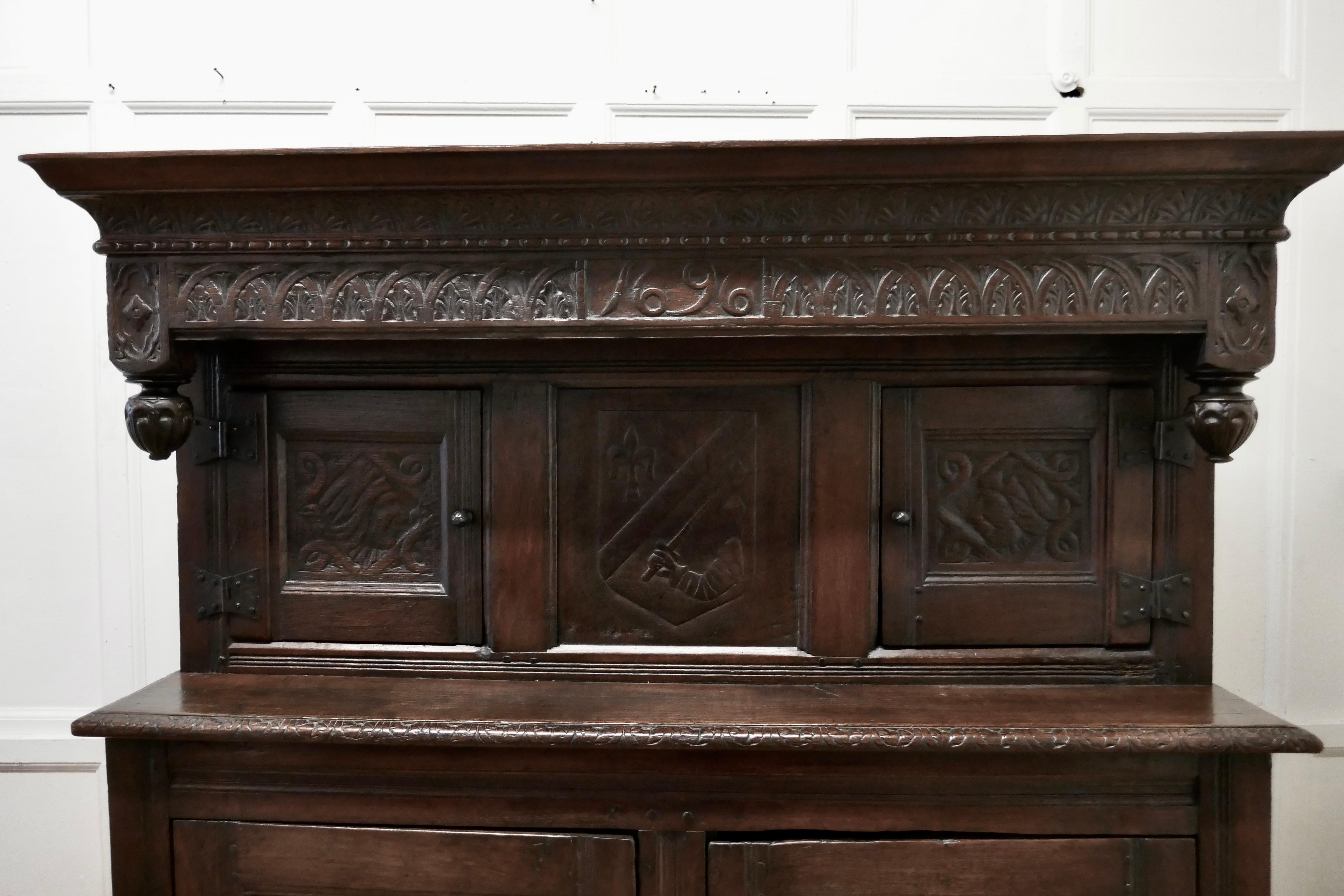 17th Century French Carved Oak Court Cupboard, Cottage Livery Cupboard 3