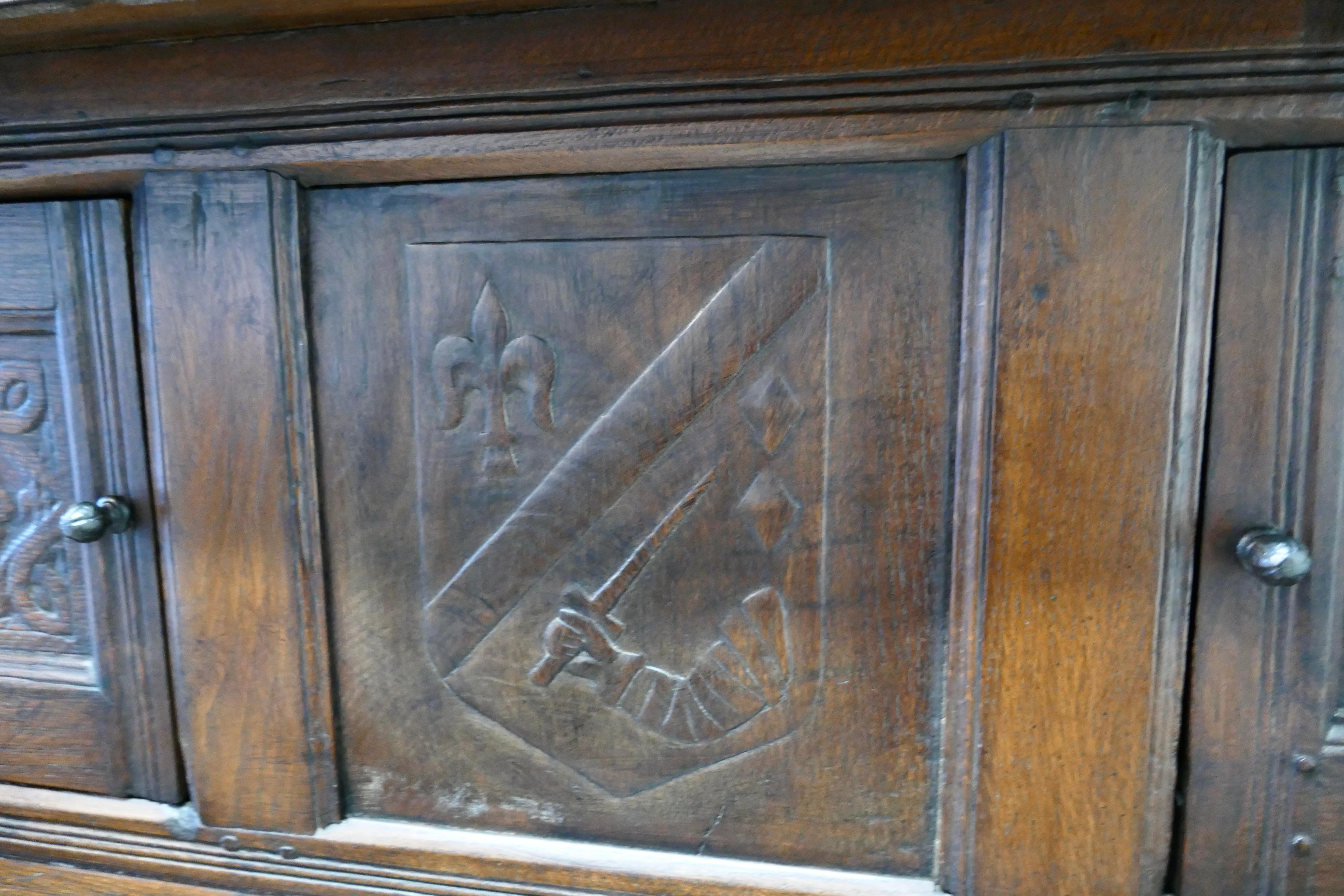 17th Century French Carved Oak Court Cupboard, Cottage Livery Cupboard 5