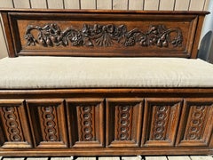 17th Century French Carved Oak Storage Bench with Lift-Top Chest