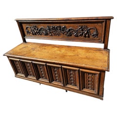 17th Century French Carved Oak Storage Bench with Lift-Top Chest
