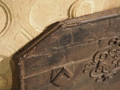17th Century French Cast Iron Fireback with Scrolled Motifs and Double Chevrons
