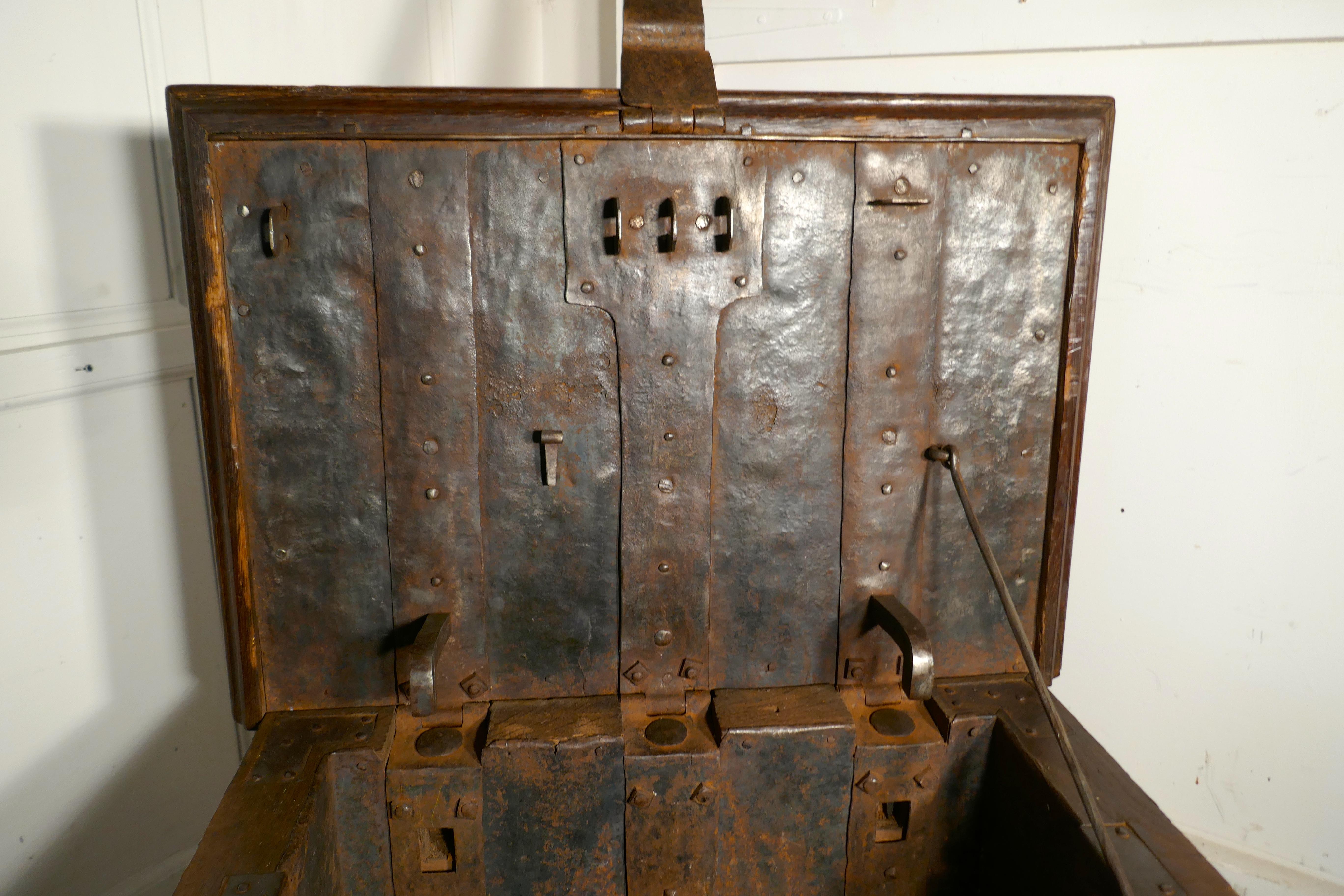 17th Century French Coffer, Oak Silver Treasure Chest, Strong Box    For Sale 9