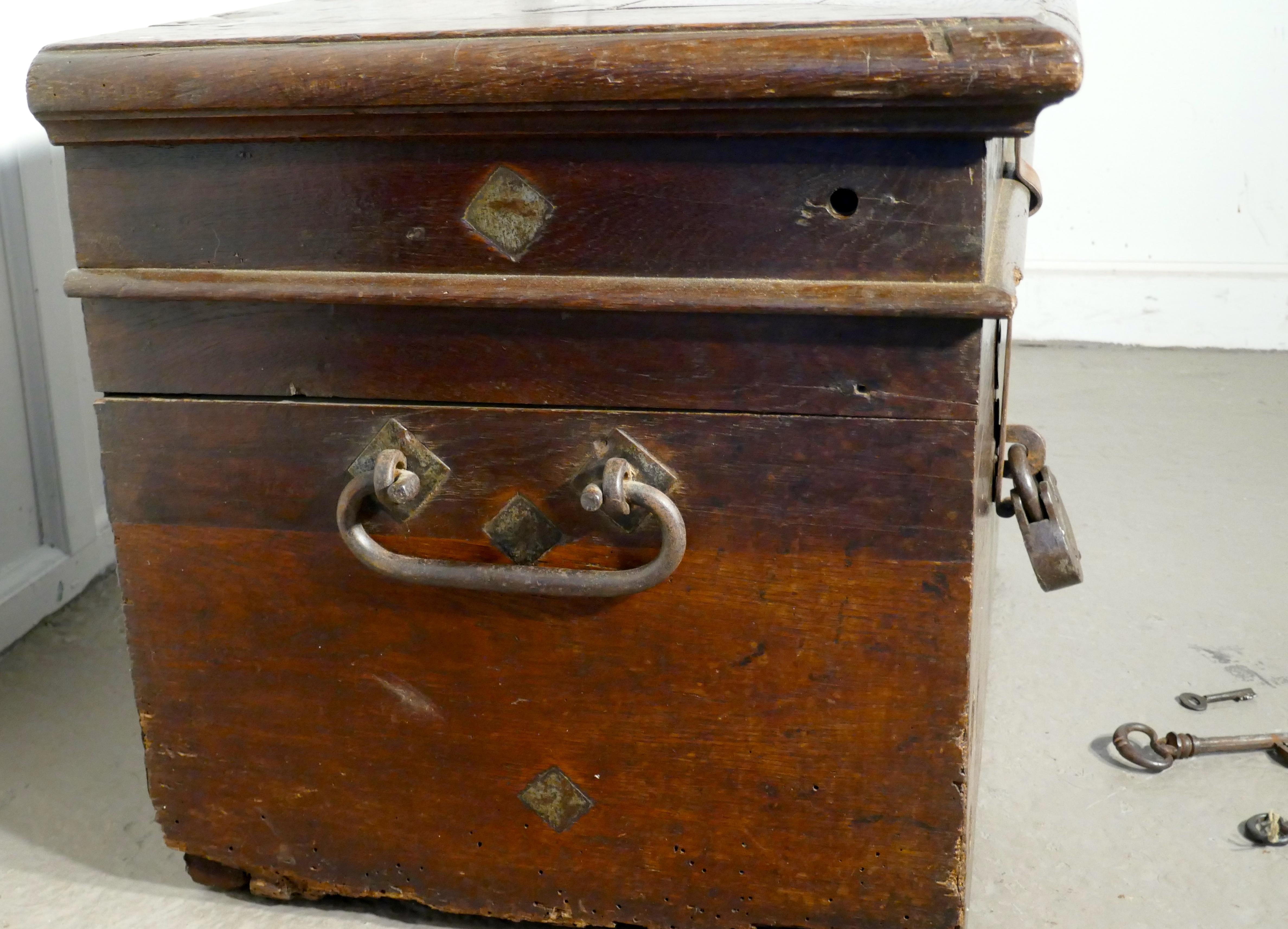18th Century and Earlier 17th Century French Coffer, Oak Silver Treasure Chest, Strong Box    For Sale