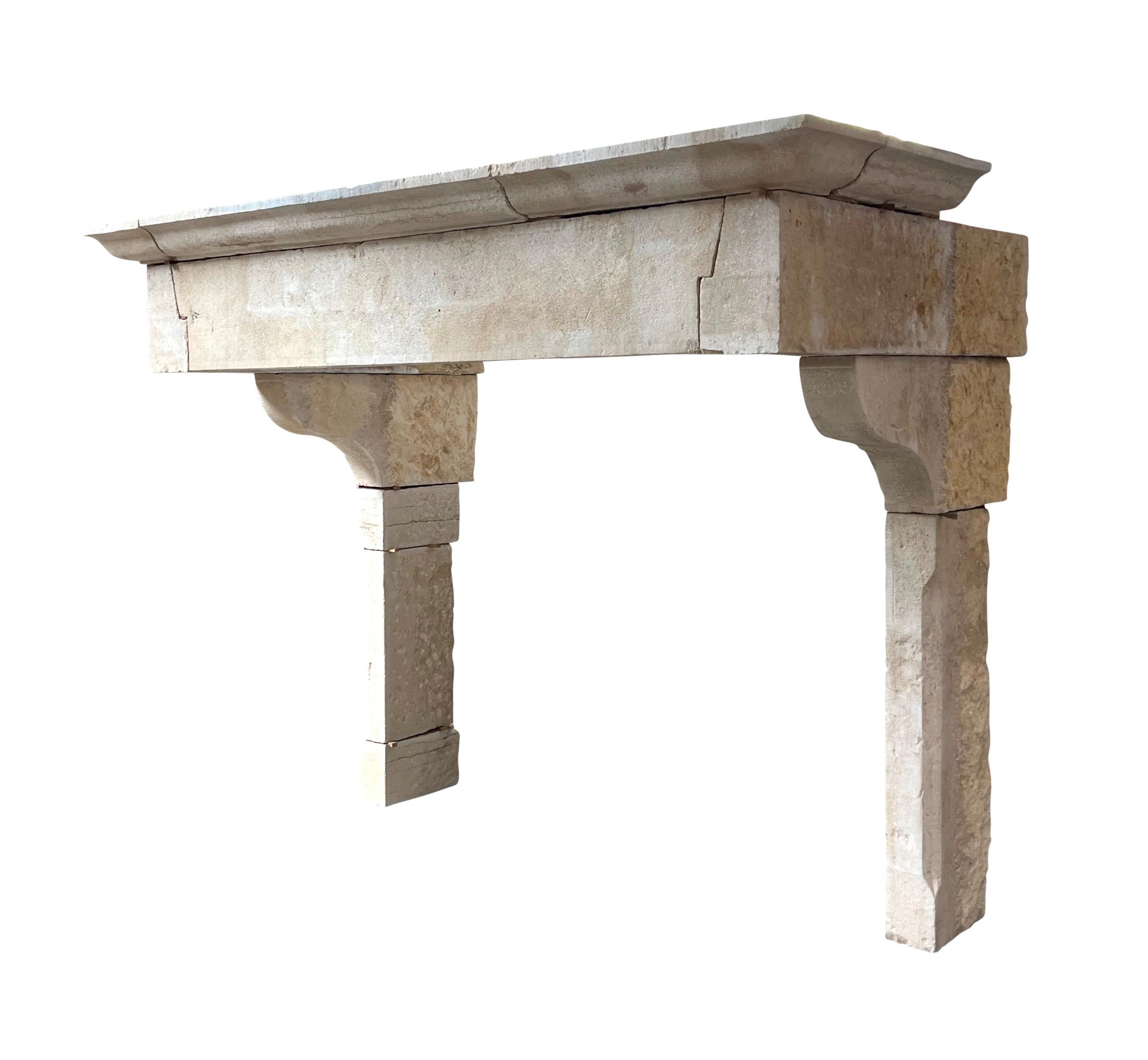 Statement stone fireplace surround in great condition for a timeless cottage or castle style home decor.
The beige hard limestone blend well in any kind of interior styling.
The proportions of this unique antique piece are extreme grand.
Original