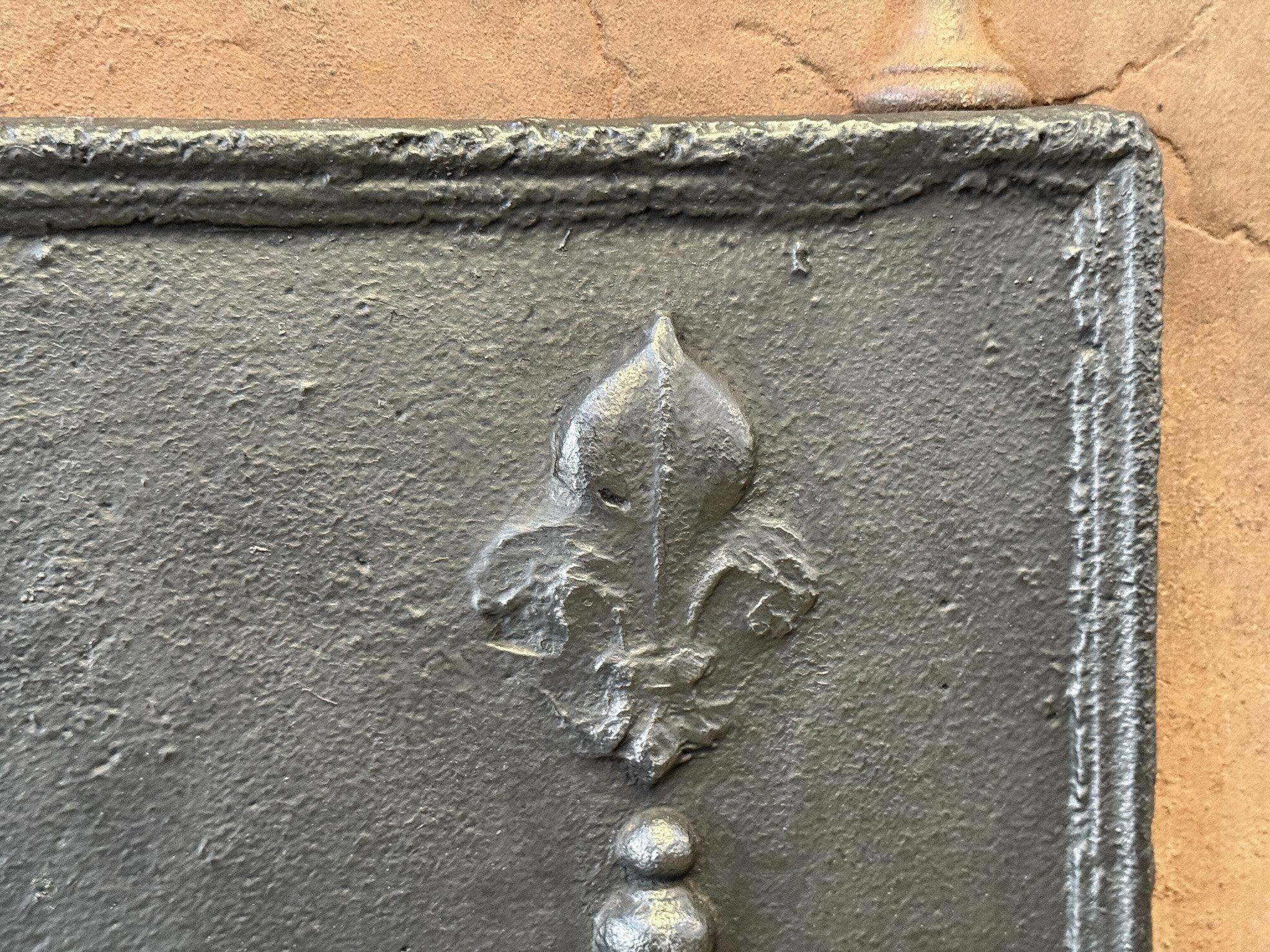Iron 17th Century French Fireback / Backsplash with Pillars and Fleurs de Lys For Sale