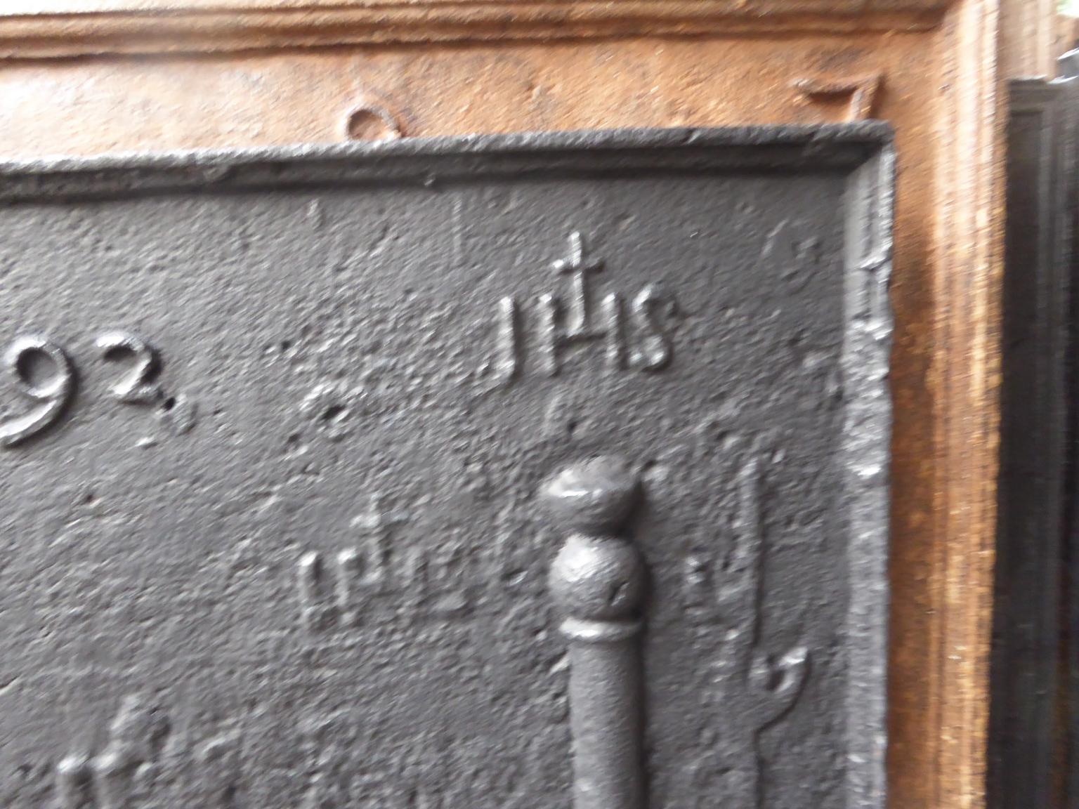 18th Century and Earlier 17th Century French Fireback Pillars with Medieval IHS Monograms