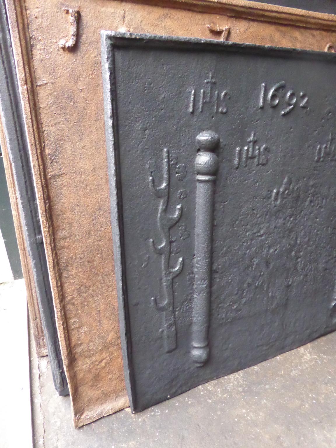17th Century French Fireback Pillars with Medieval IHS Monograms 1