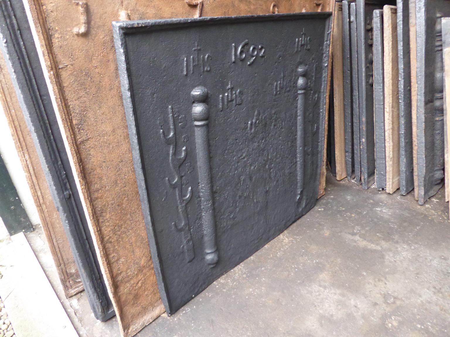 17th Century French Fireback Pillars with Medieval IHS Monograms 2
