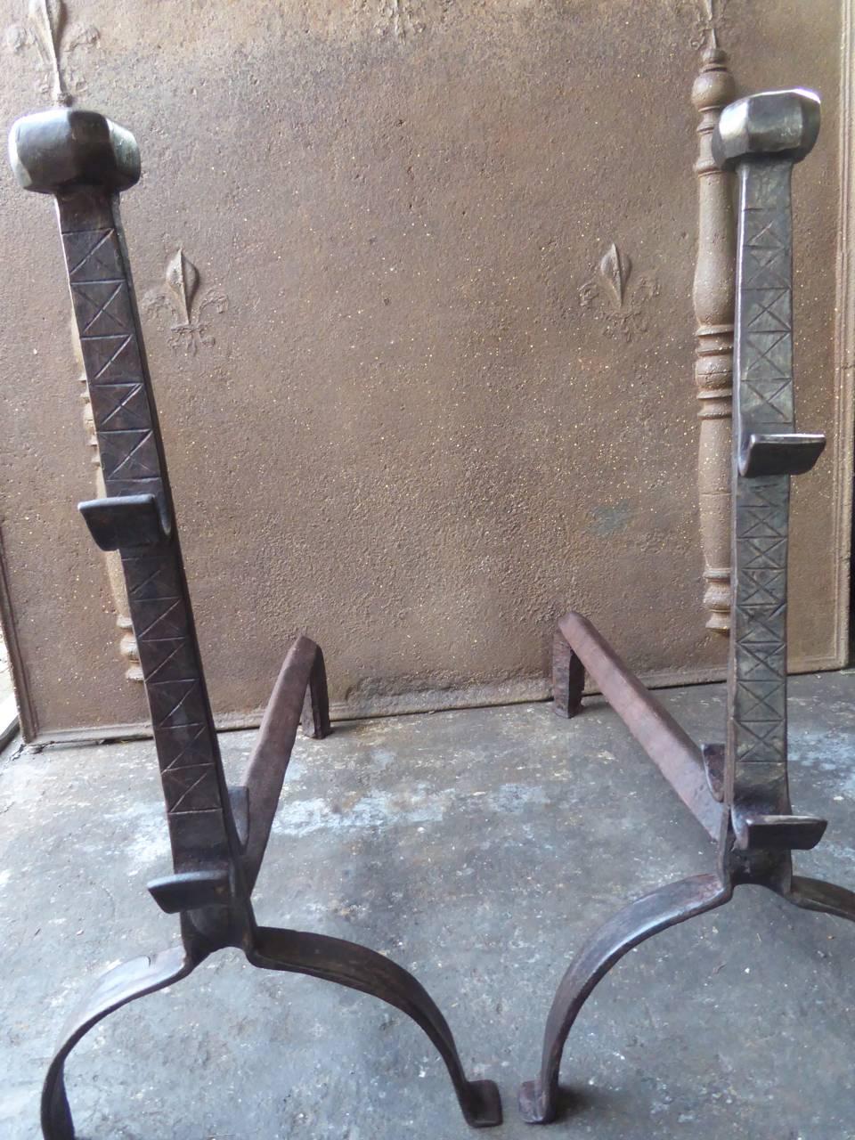 17th Century French Gothic Andirons or Firedogs For Sale 5