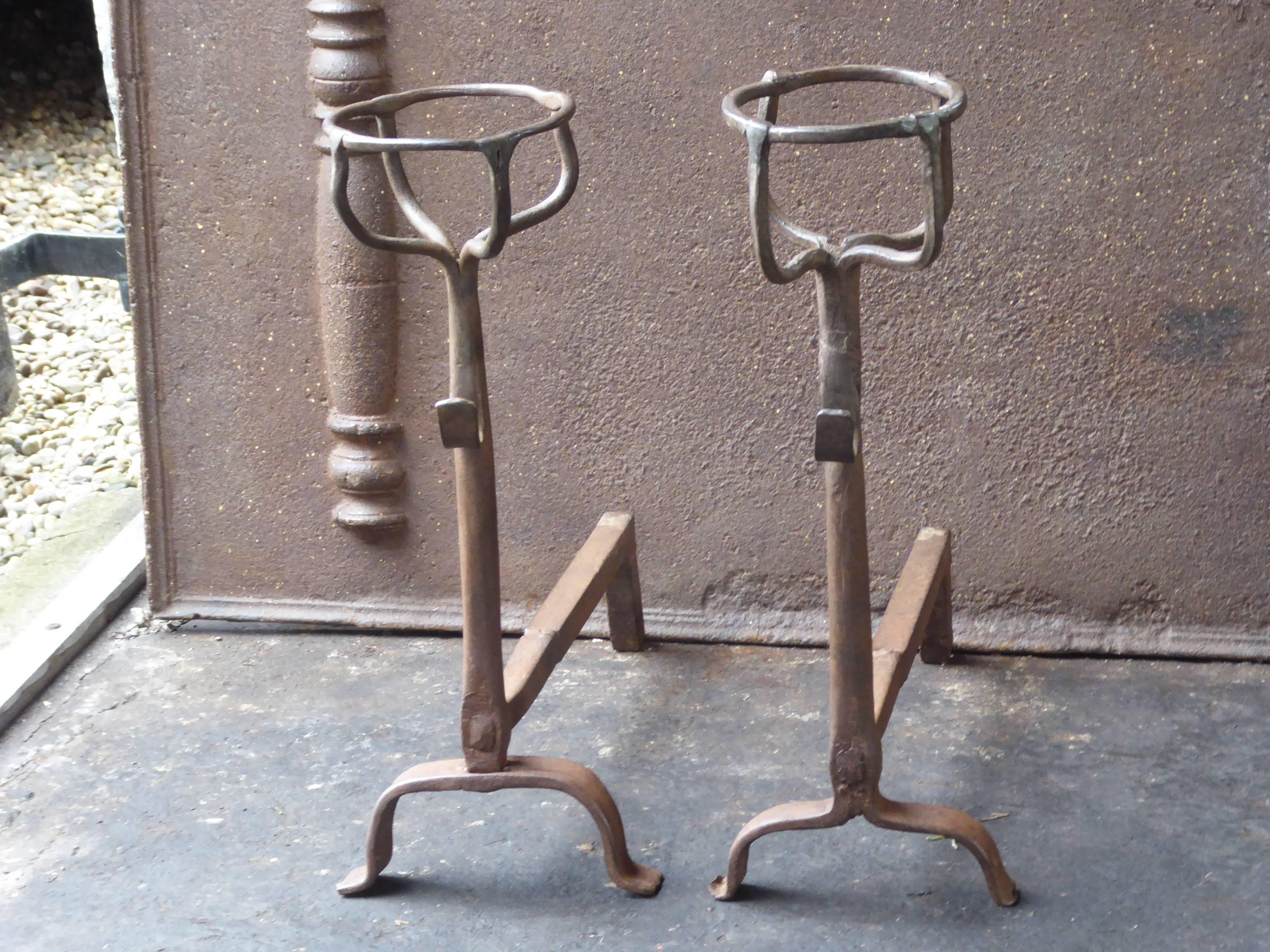 Forged 17th Century French Gothic Andirons or Firedogs For Sale