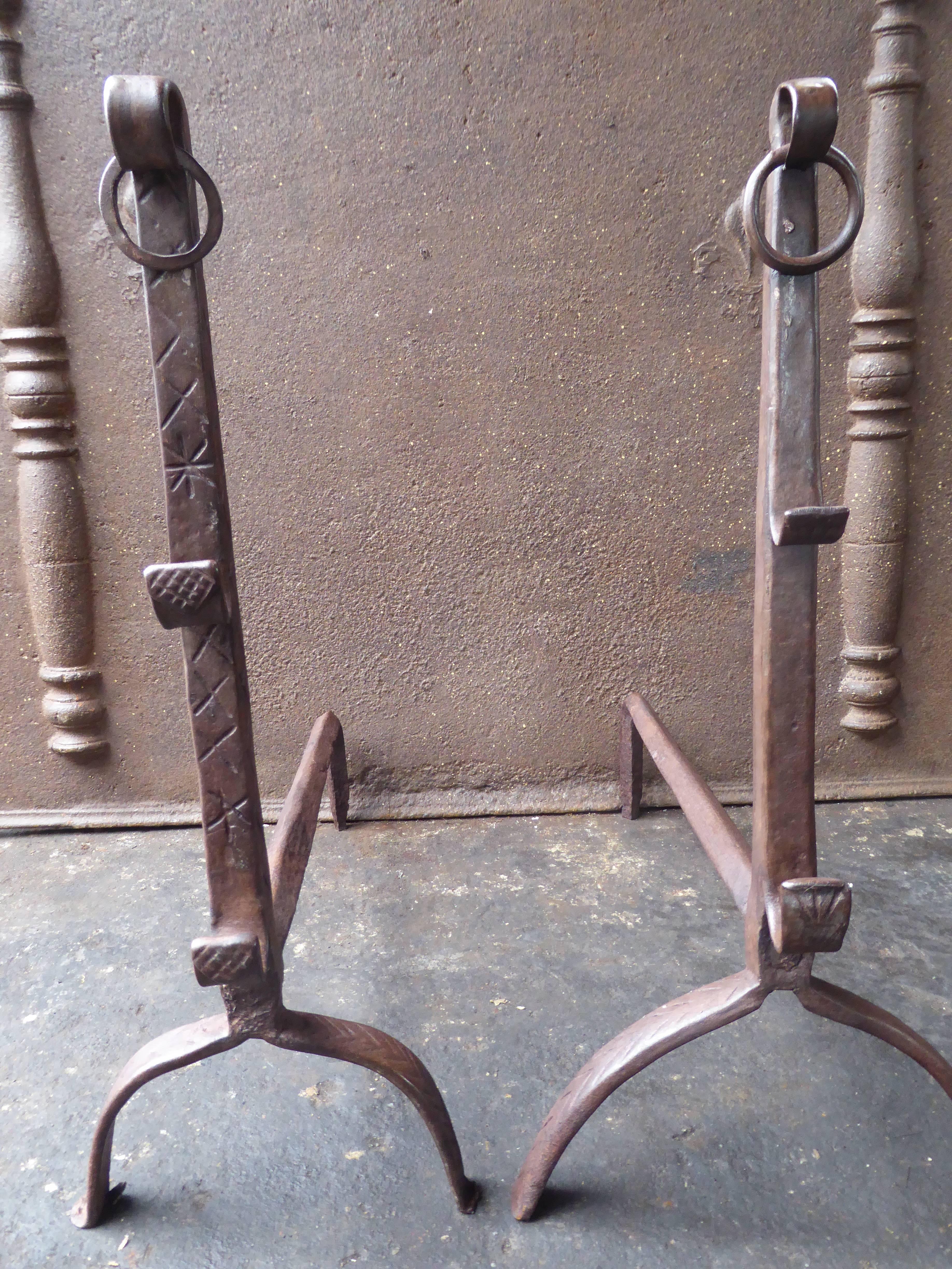 17th Century French Gothic Andirons or Firedogs In Good Condition For Sale In Amerongen, NL