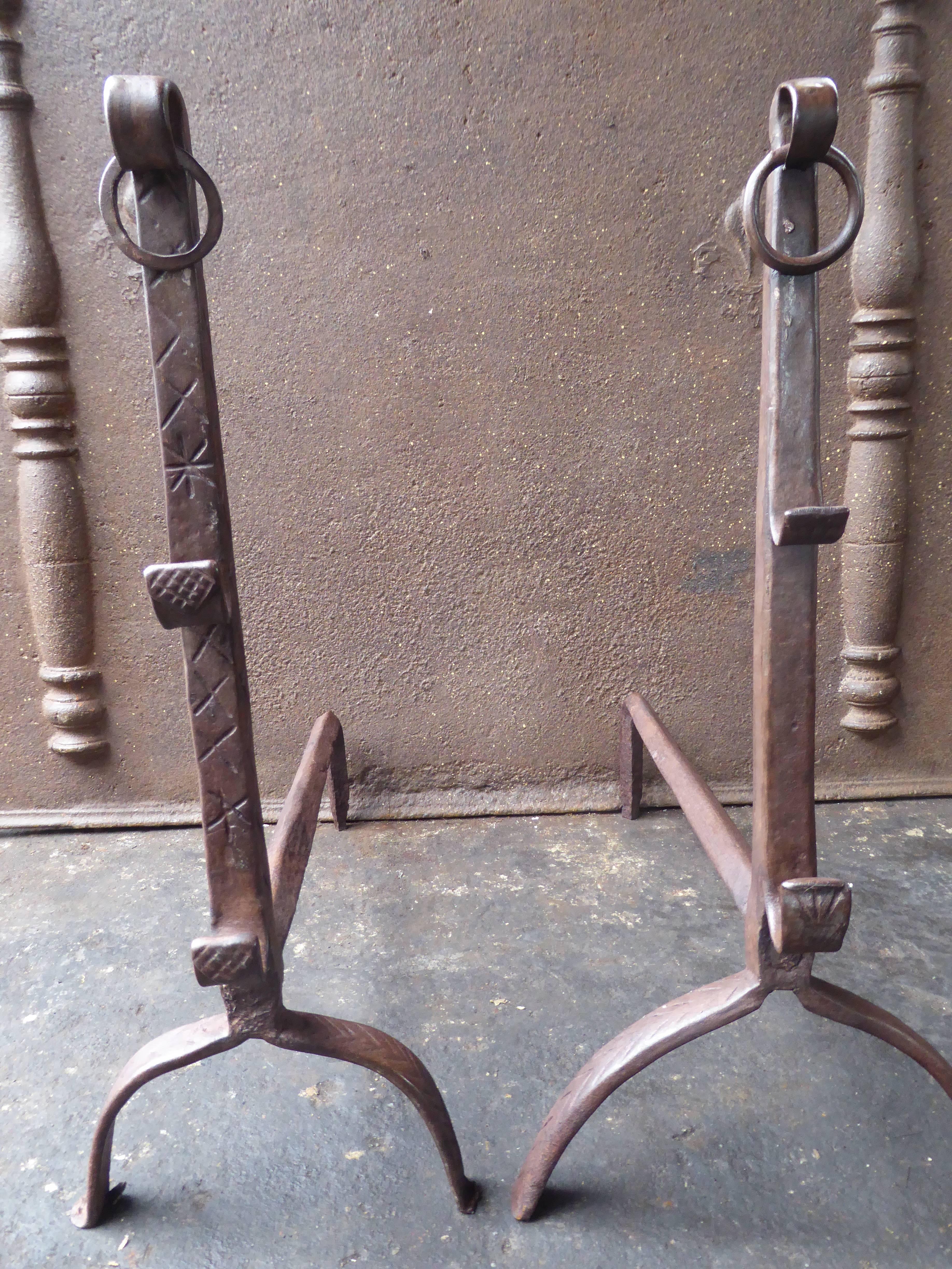 17th Century French Gothic Andirons or Firedogs In Good Condition For Sale In Soest, NL
