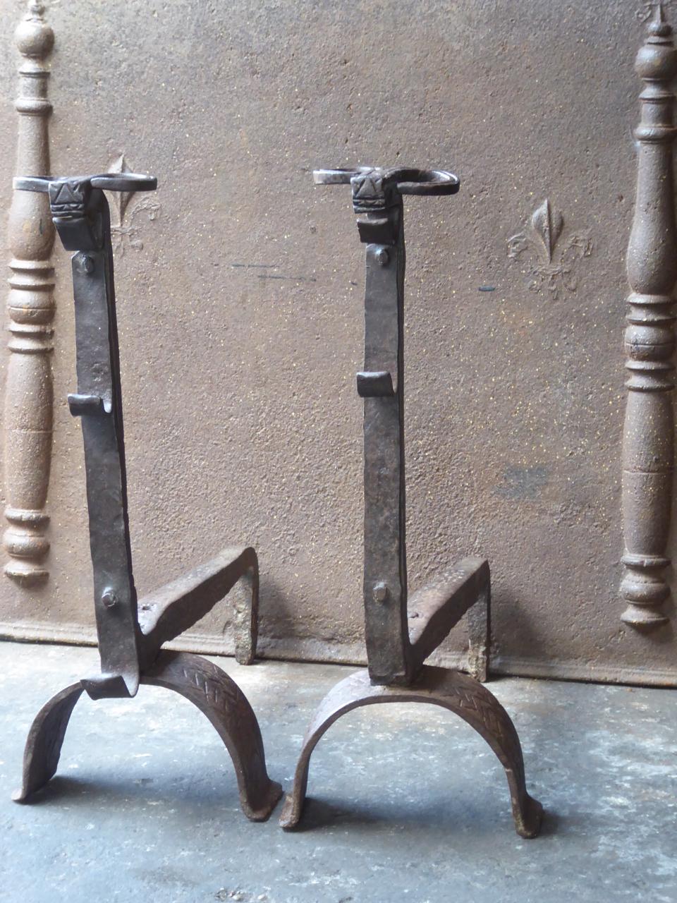 Large 17th Century French Gothic Andirons or Firedogs In Good Condition For Sale In Amerongen, NL