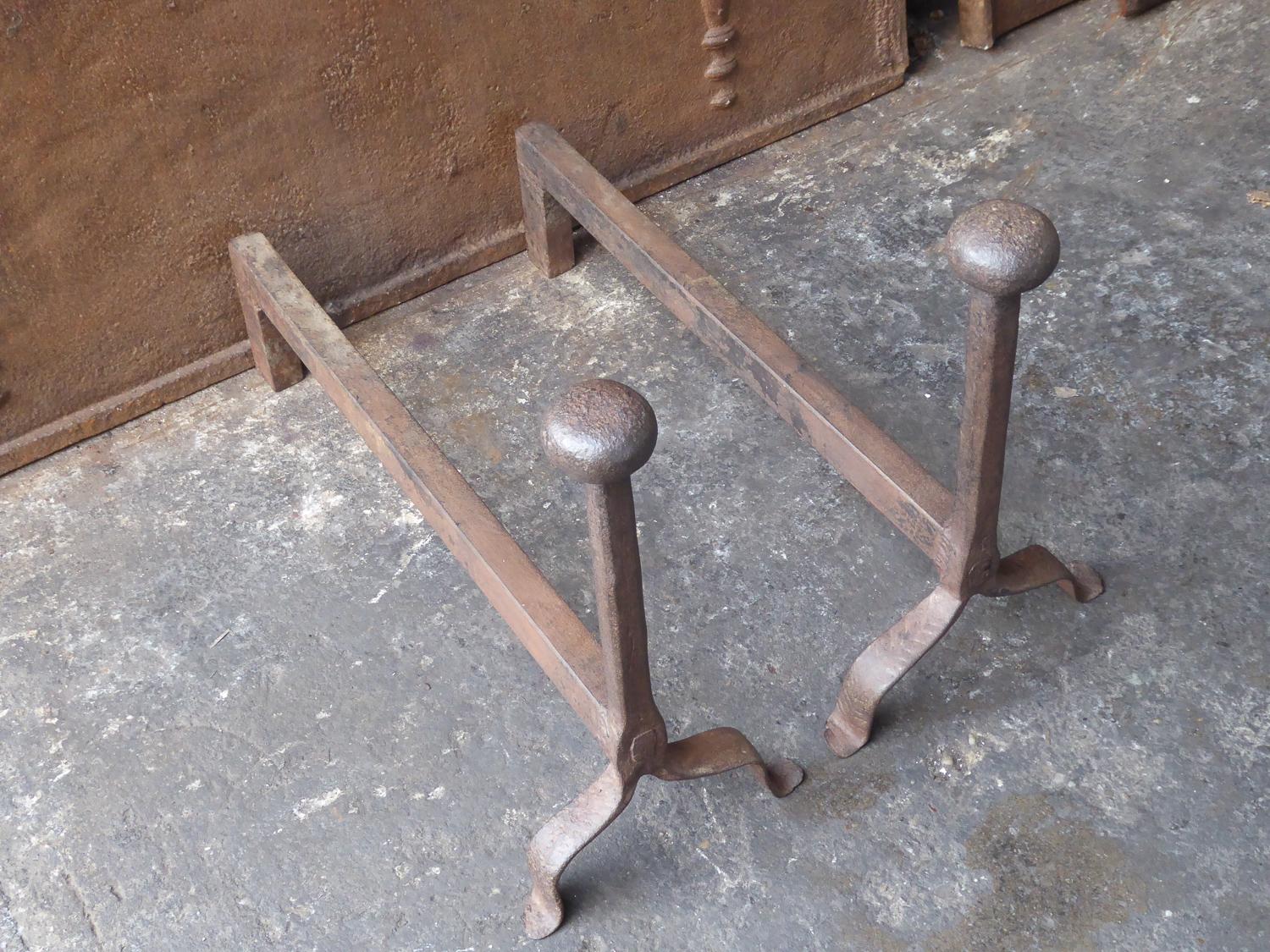 Forged 17th Century French Gothic Andirons or Firedogs