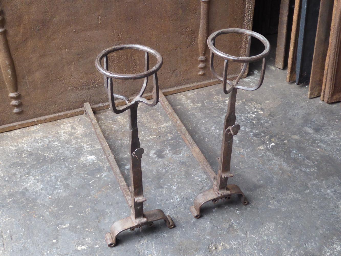 Forged 17th Century French Gothic Andirons or Firedogs For Sale