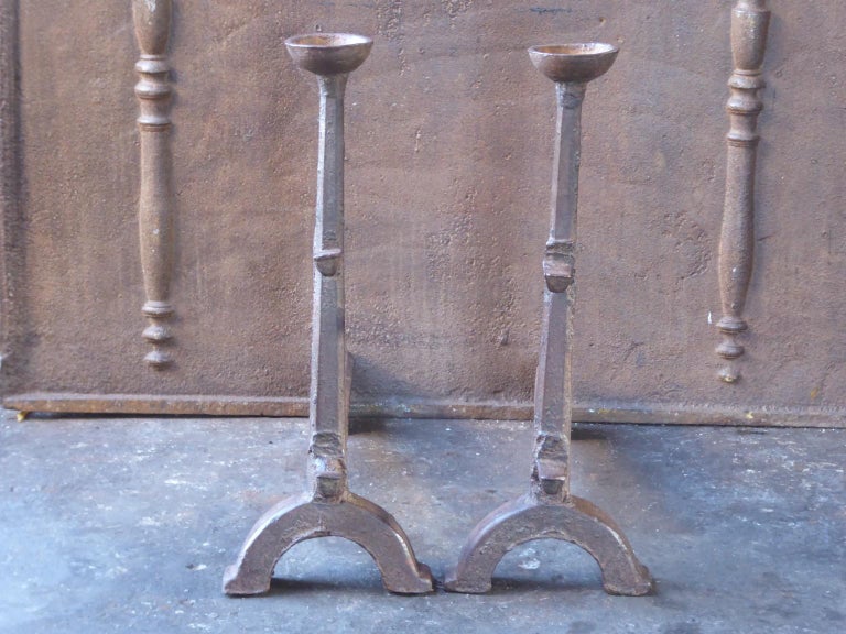 Cast 17th Century French Gothic Andirons or Firedogs For Sale