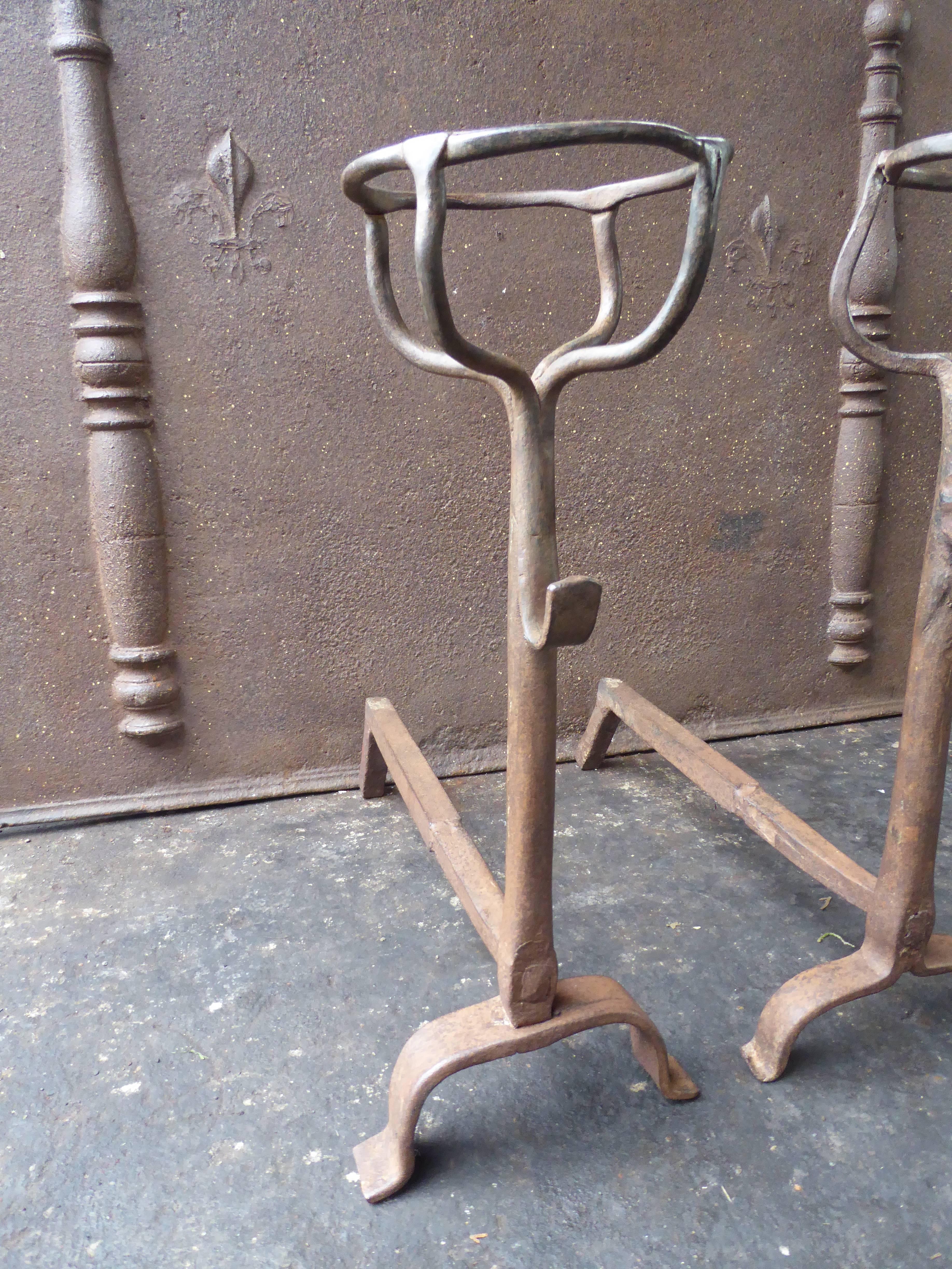 17th Century French Gothic Andirons or Firedogs In Good Condition For Sale In Amerongen, NL