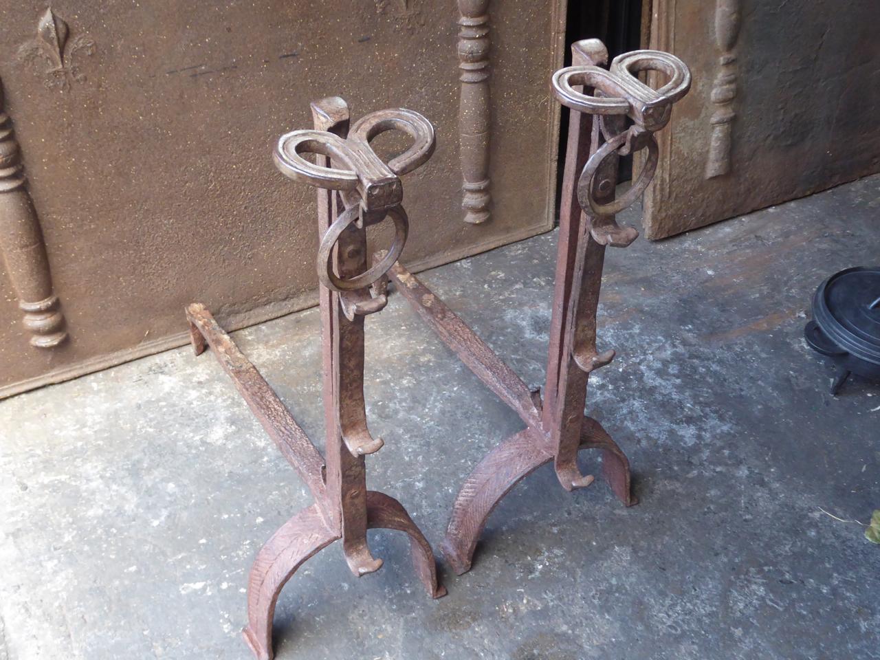 18th Century and Earlier 17th Century French Gothic Andirons or Firedogs