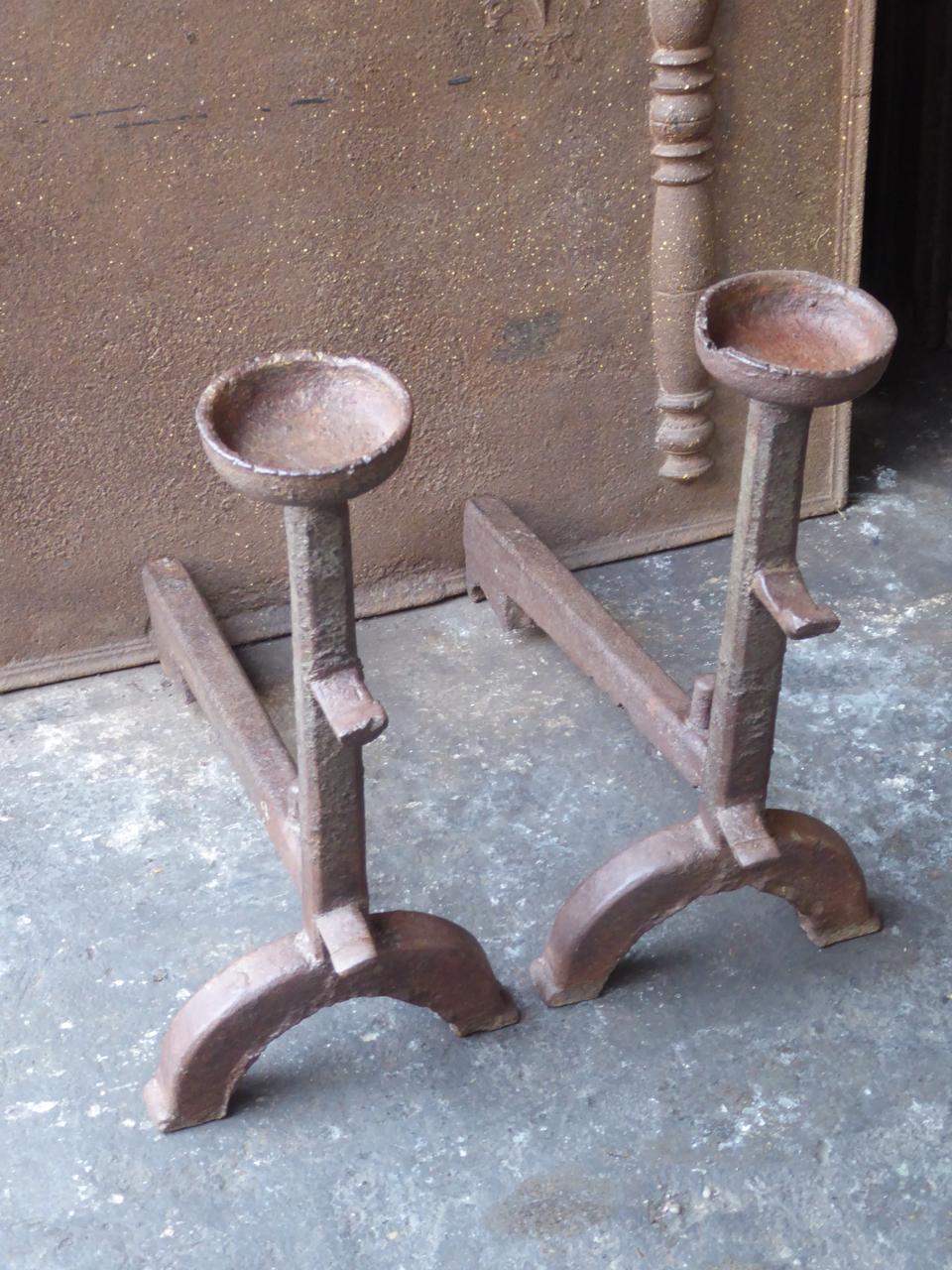 17th Century French Gothic Andirons or Firedogs In Good Condition For Sale In Amerongen, NL