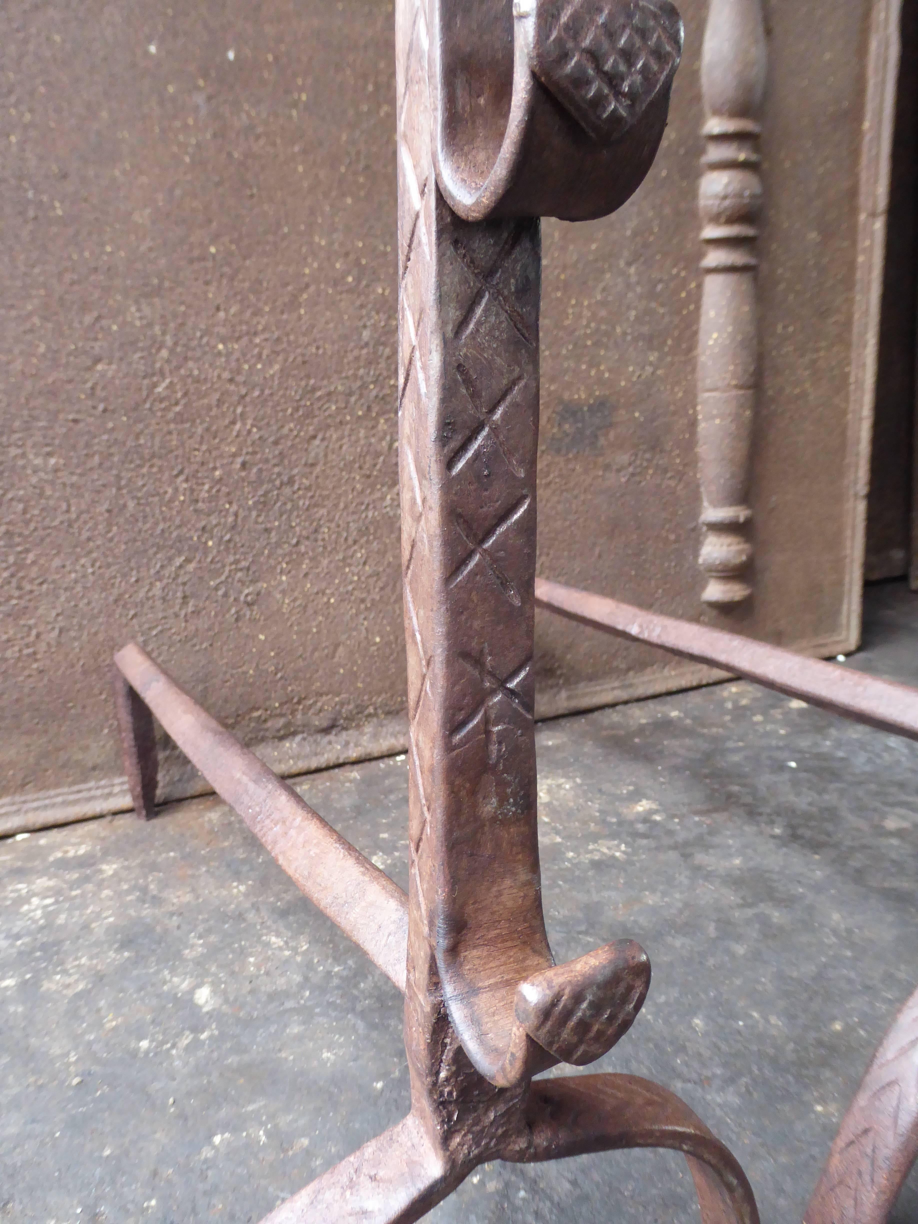 Wrought Iron 17th Century French Gothic Andirons or Firedogs For Sale