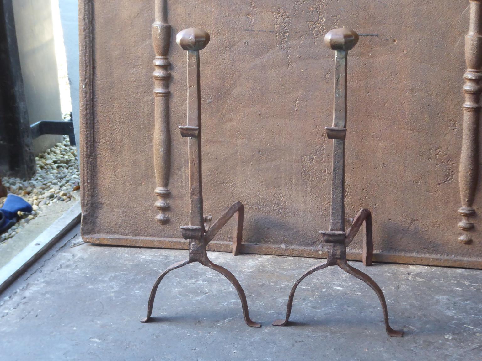 18th Century and Earlier 17th Century French Gothic Andirons or Firedogs For Sale