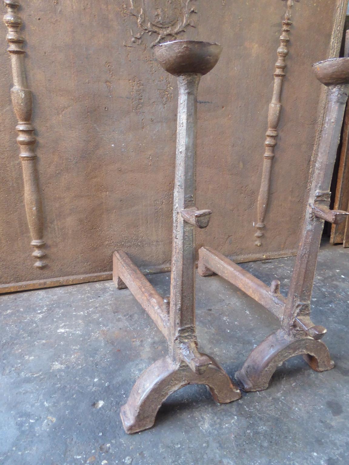 18th Century and Earlier 17th Century French Gothic Andirons or Firedogs