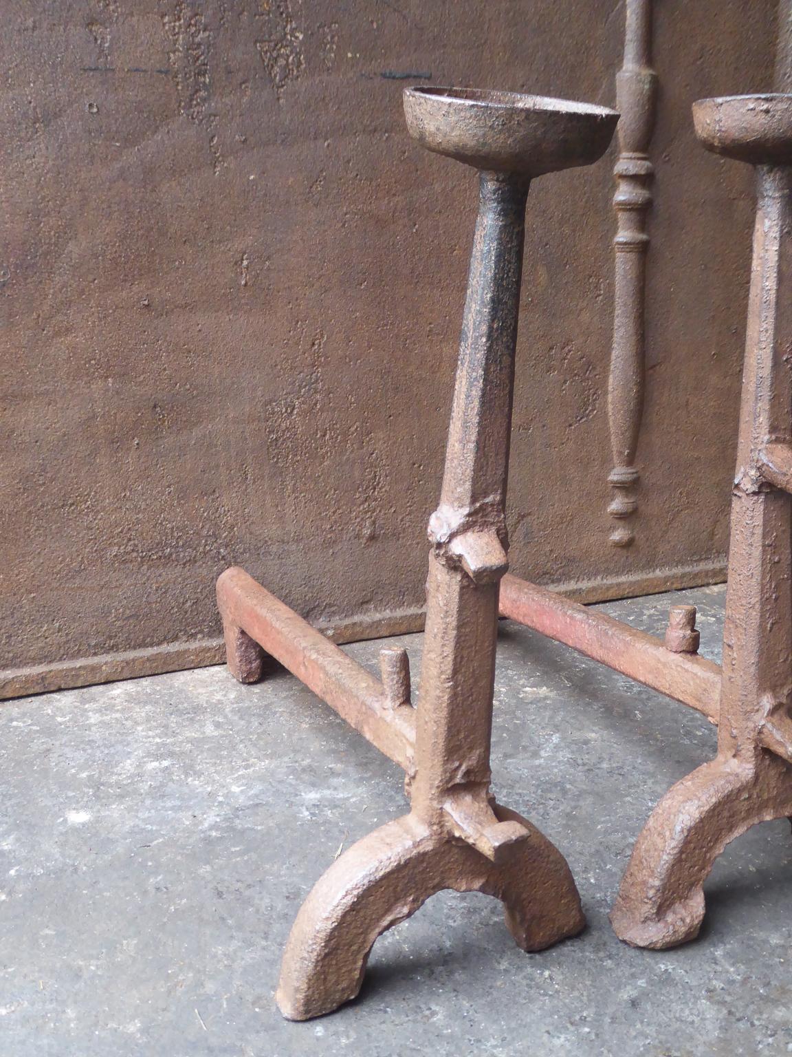 Iron 17th Century French Gothic Andirons or Firedogs For Sale