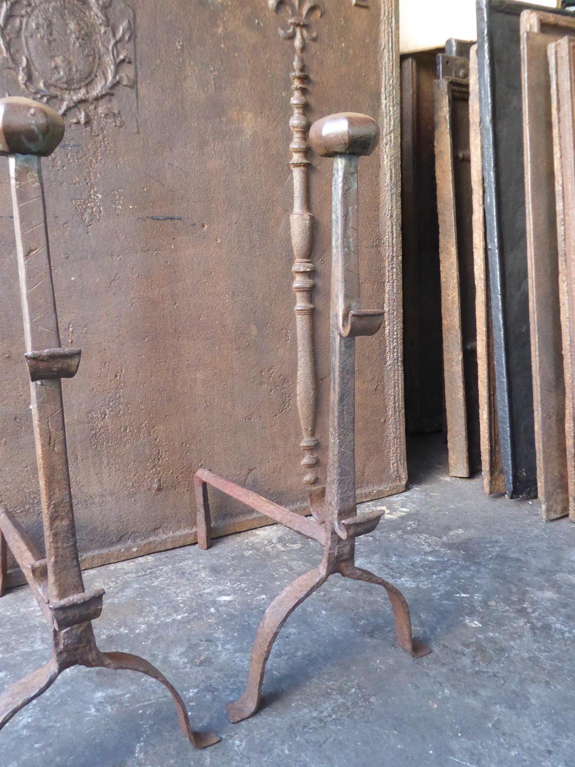 17th Century French Gothic Andirons or Firedogs For Sale 2