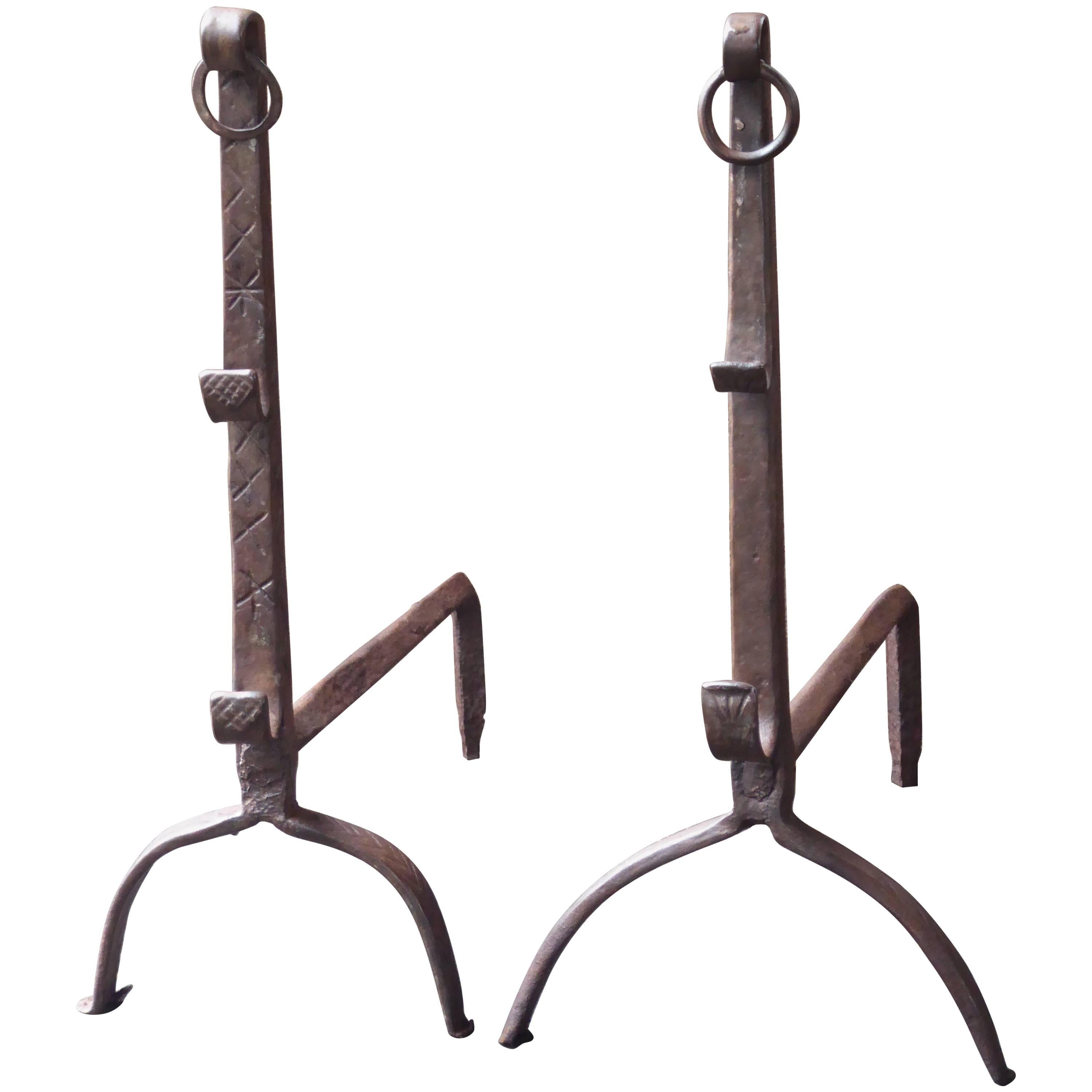 17th Century French Gothic Andirons or Firedogs For Sale
