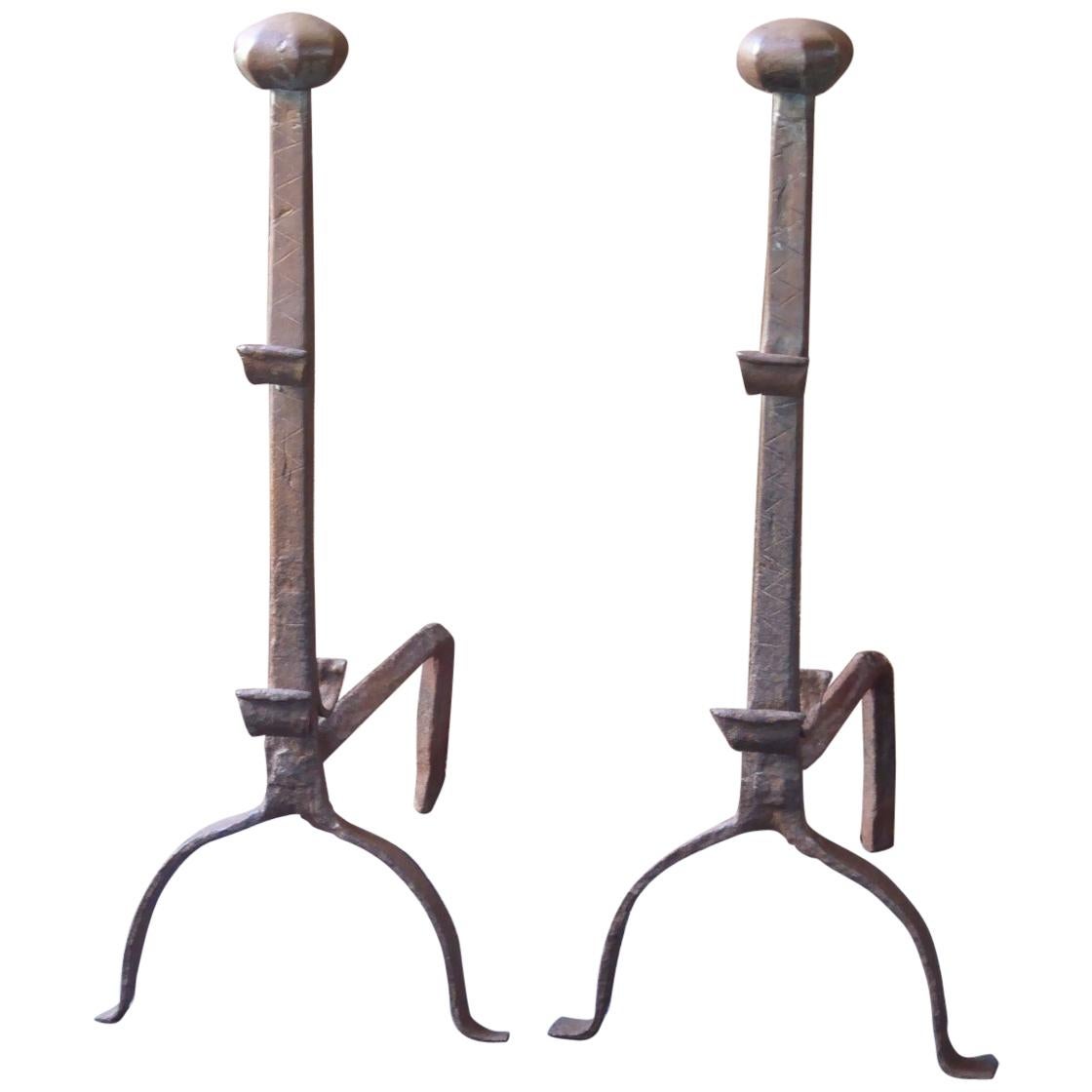 Französische gotische Andirons oder Feuerböcke aus dem 17.