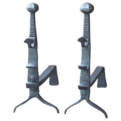 17th Century French Gothic Andirons or Firedogs