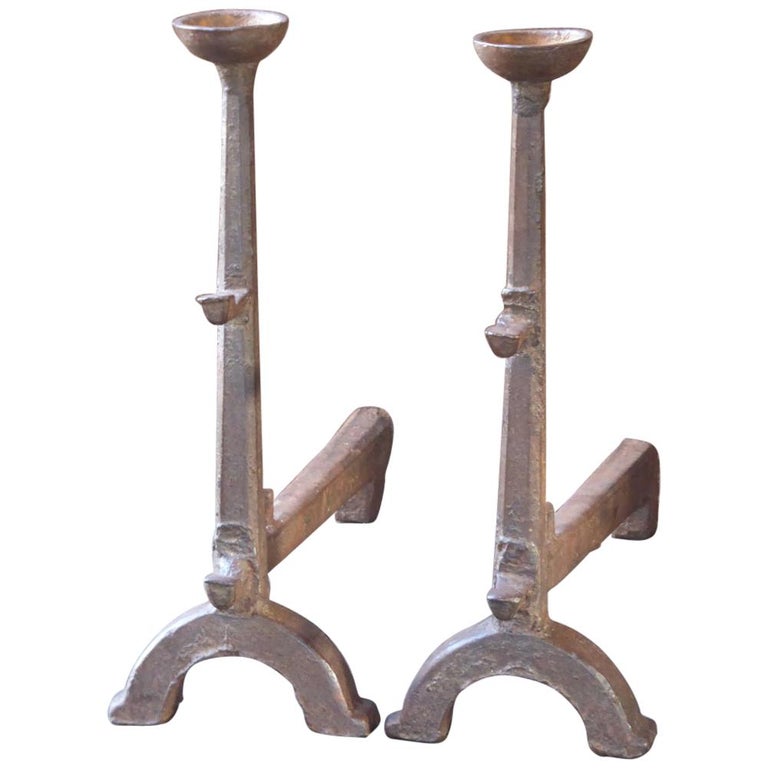 17th Century French Gothic Andirons or Firedogs For Sale