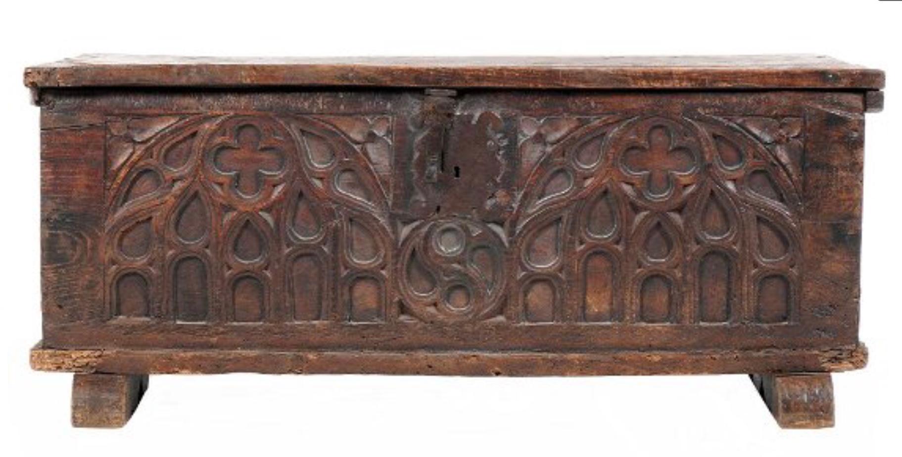 17th Century French Gothic Carved Trunk 3