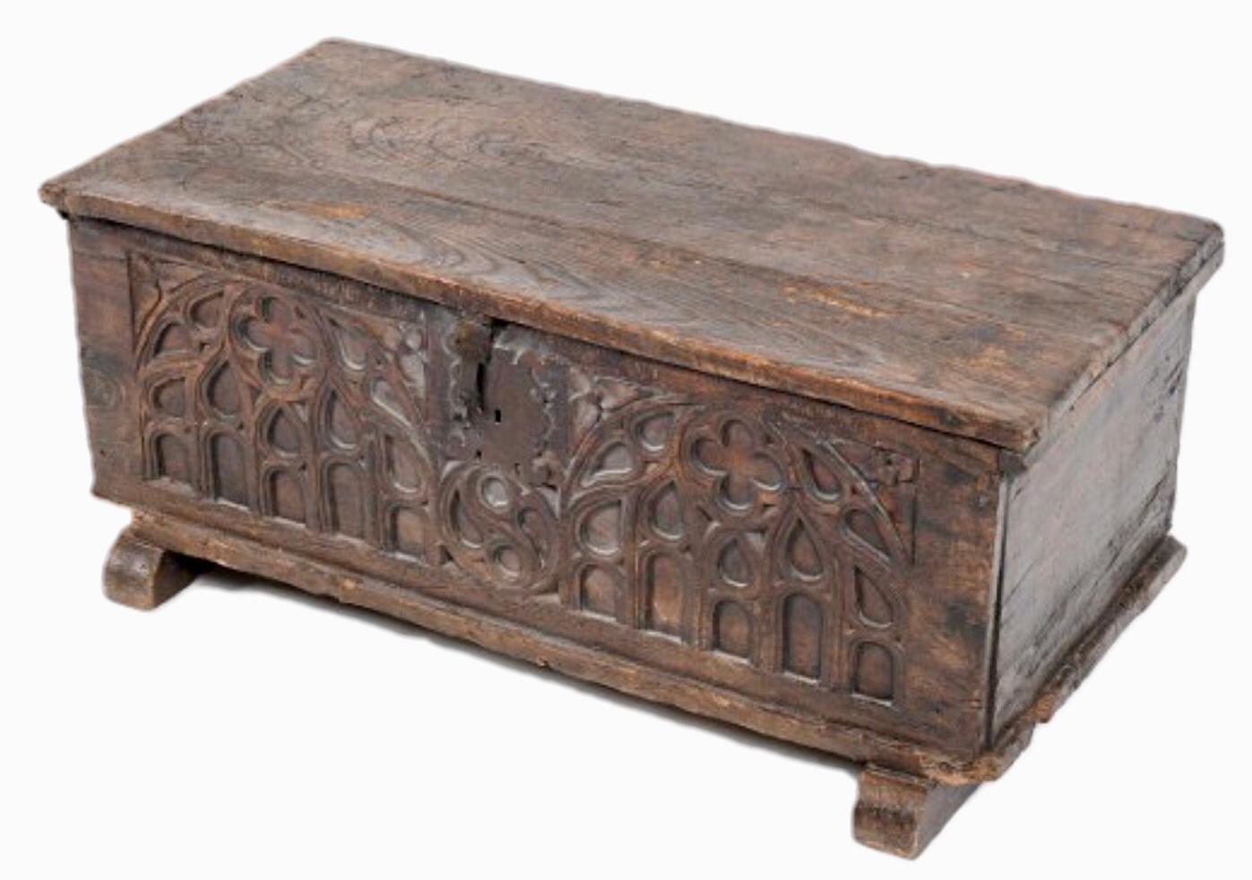 17th Century French Gothic Carved Trunk 4