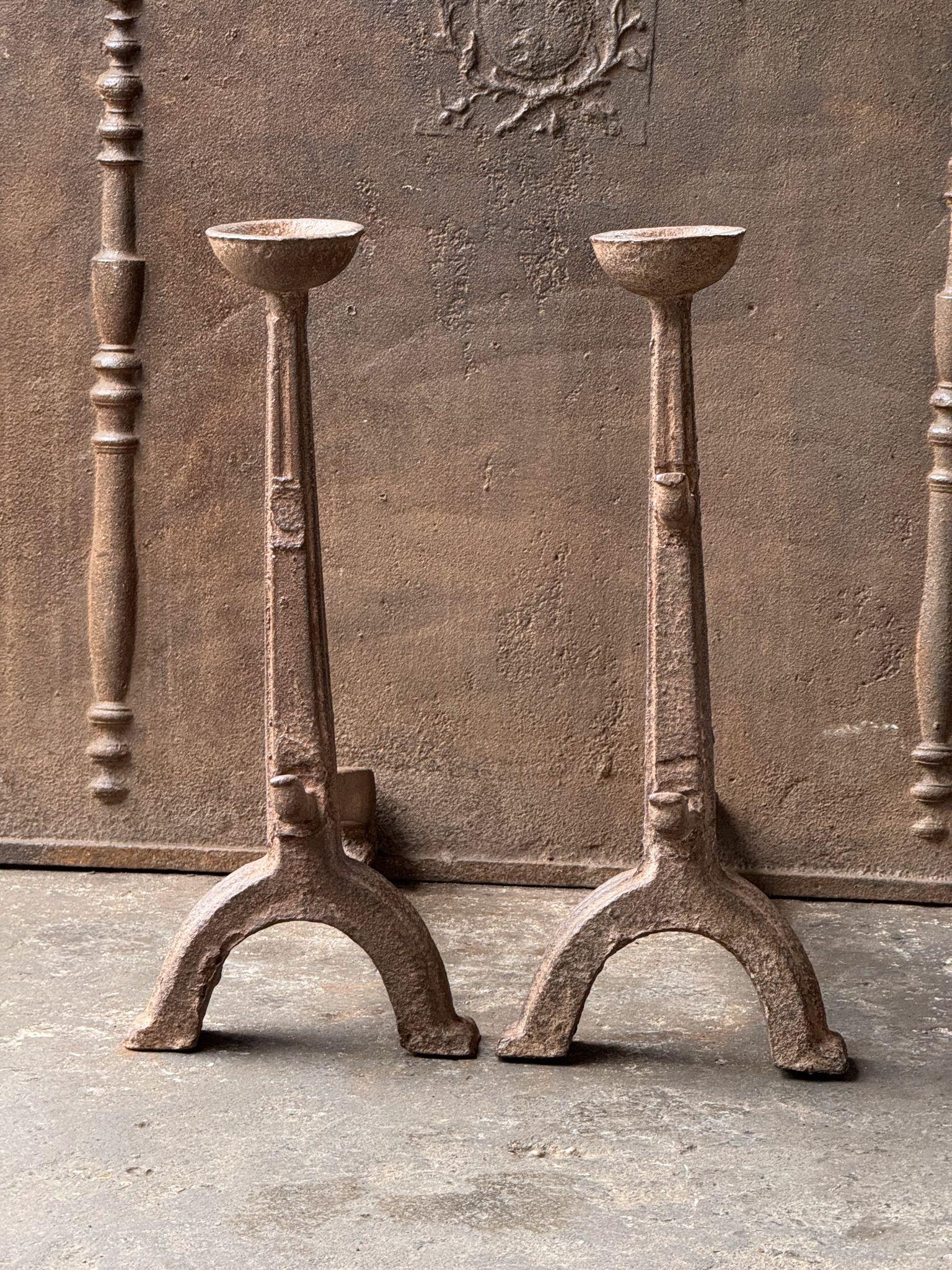 17th Century French Gothic Period Andirons or Firedogs In Good Condition For Sale In Soest, NL