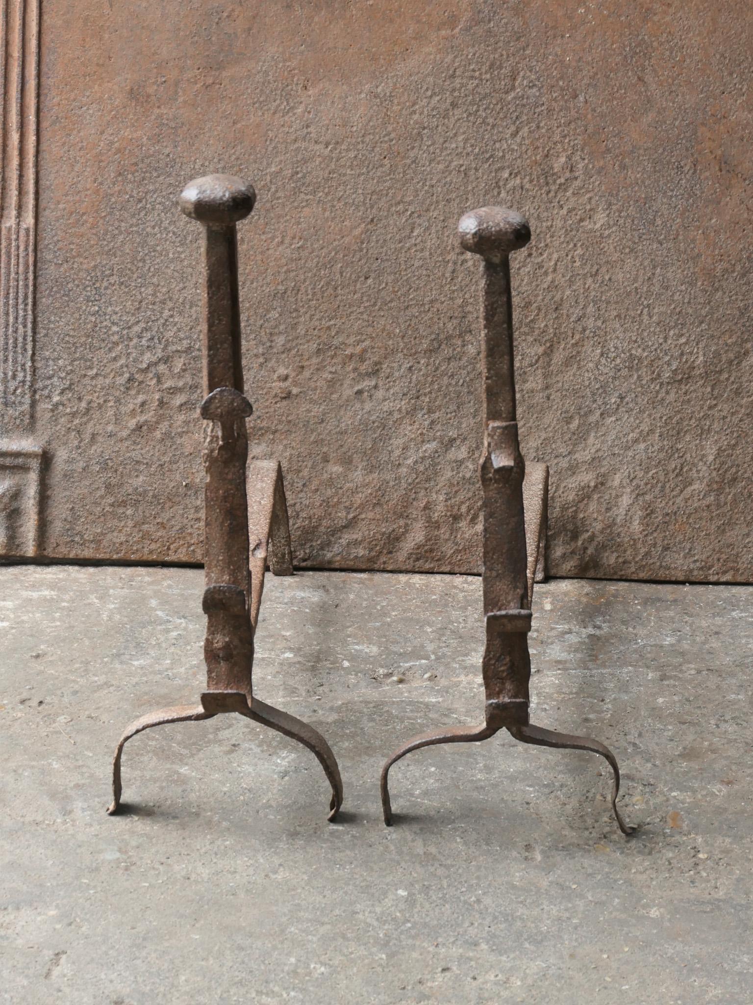 17th Century French Gothic Period Andirons or Firedogs In Good Condition For Sale In Soest, NL