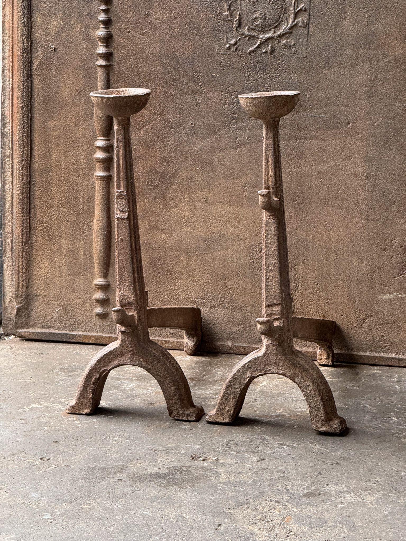 18th Century and Earlier 17th Century French Gothic Period Andirons or Firedogs For Sale