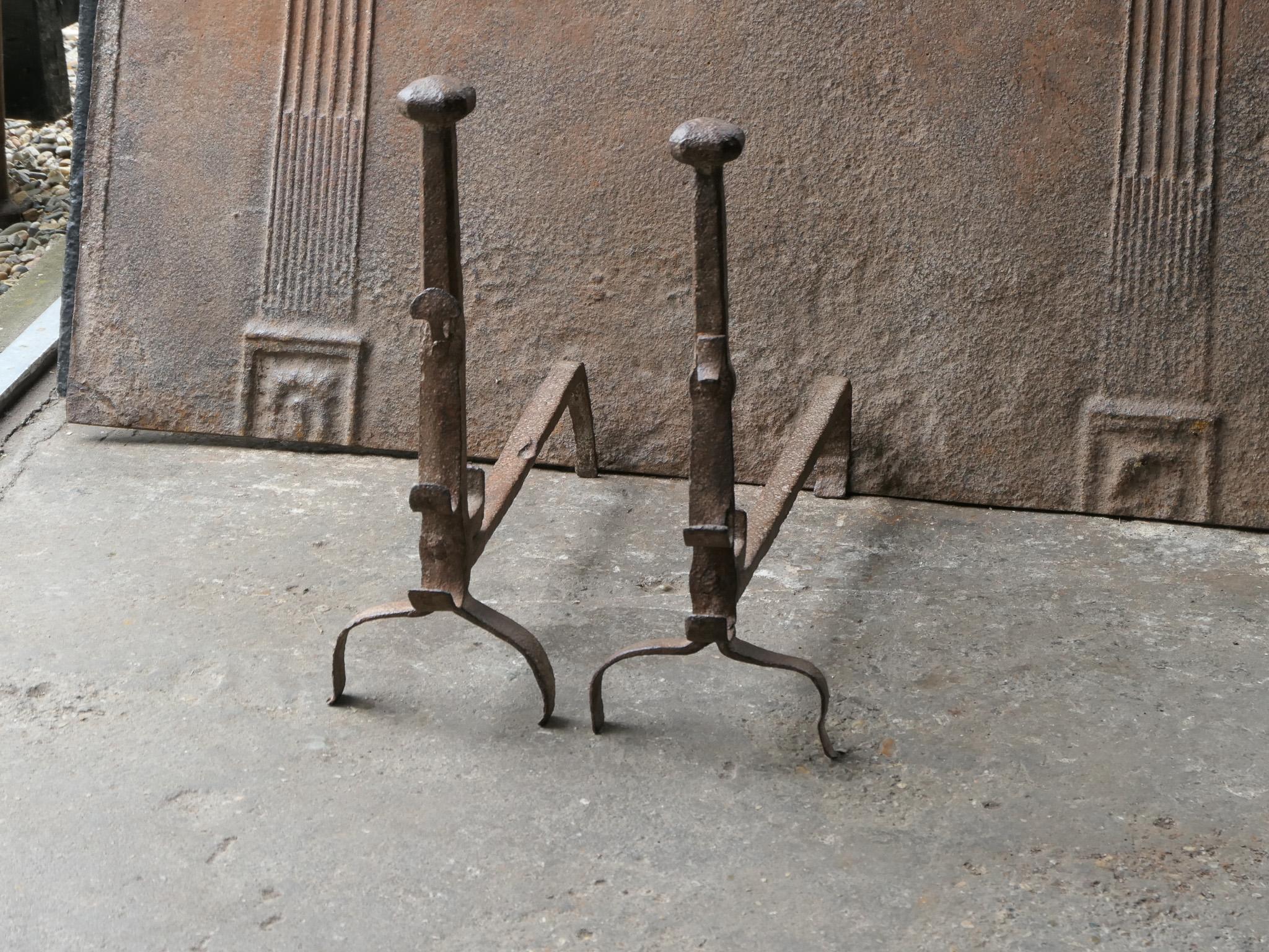 18th Century and Earlier 17th Century French Gothic Period Andirons or Firedogs For Sale