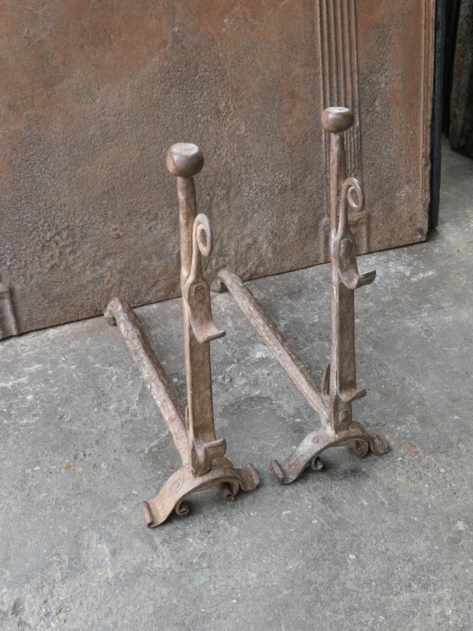 18th Century and Earlier 17th Century French Gothic Period Andirons or Firedogs For Sale