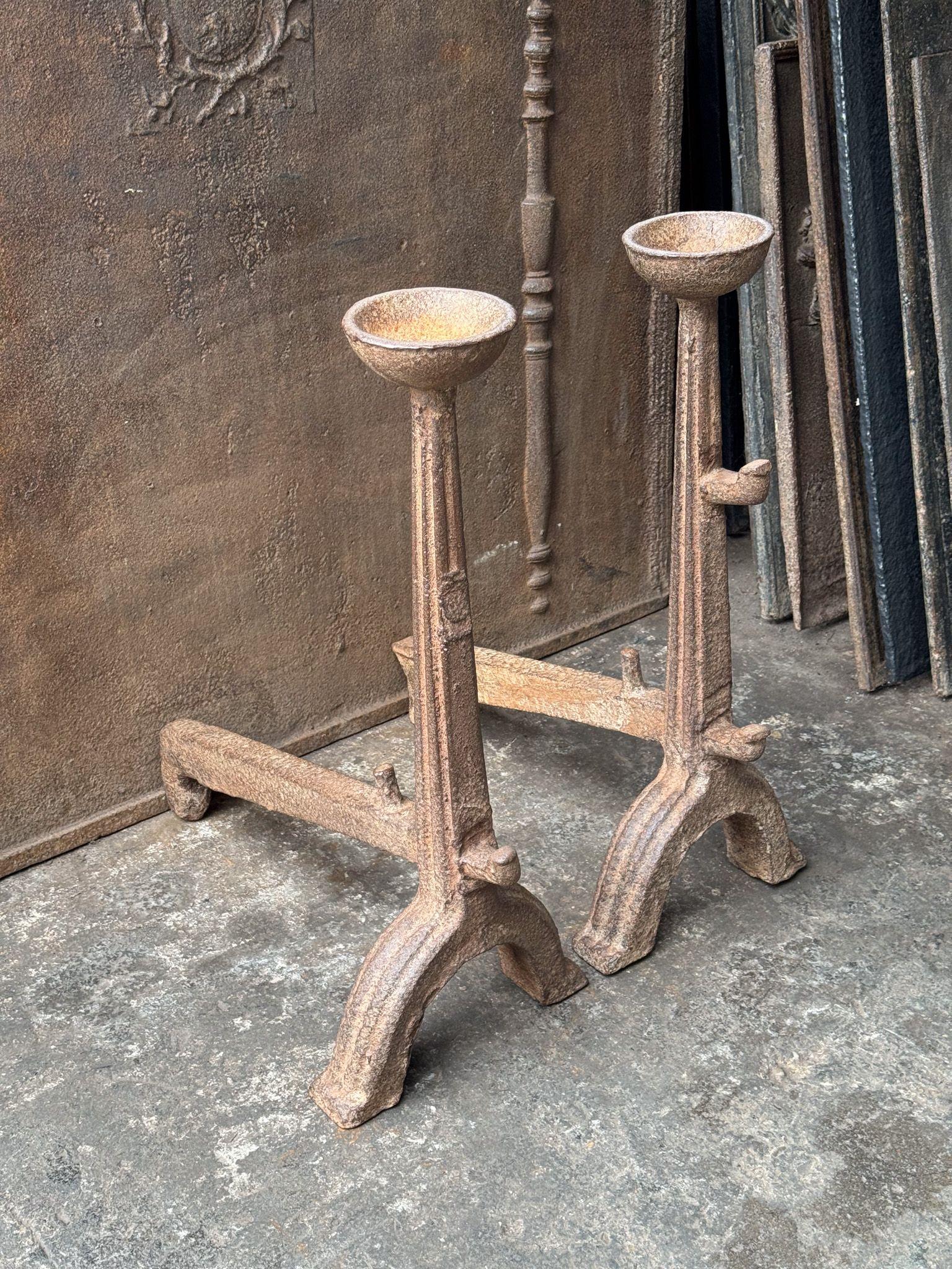 17th Century French Gothic Period Andirons or Firedogs For Sale 3