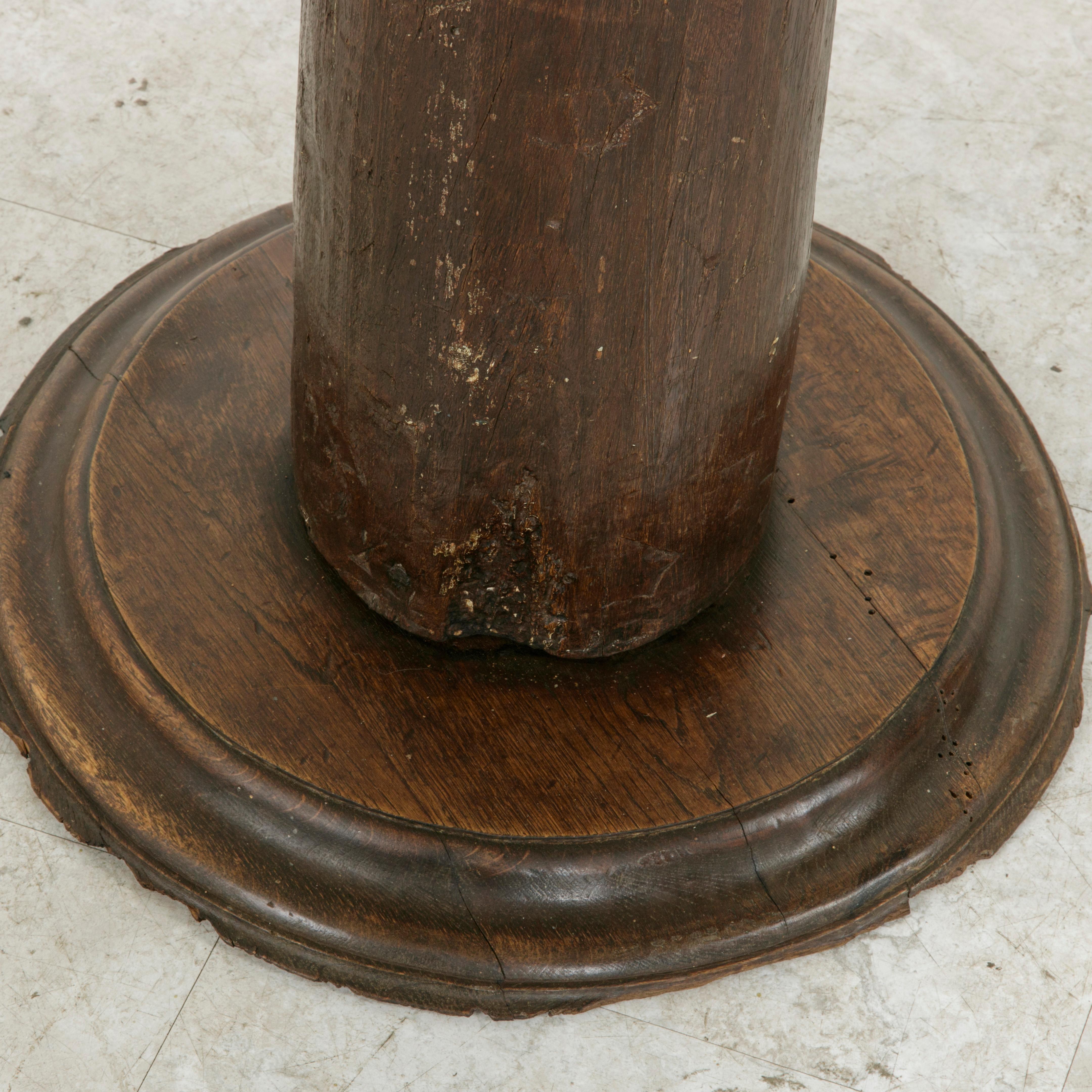 17th Century French Hand-Carved Walnut Pillar Column Pedestal with Gilt Capital 3