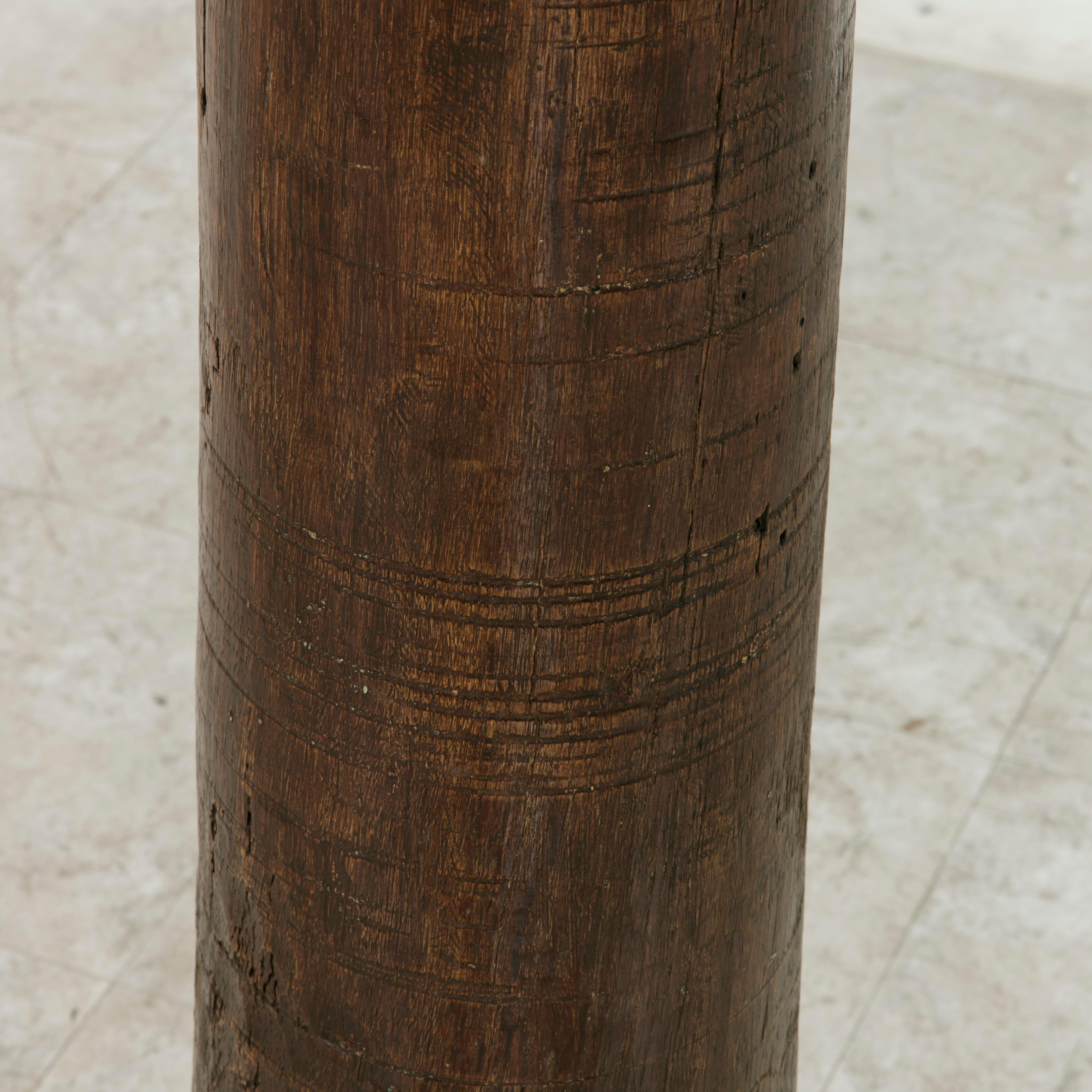 18th Century and Earlier 17th Century French Hand-Carved Walnut Pillar Column Pedestal with Gilt Capital