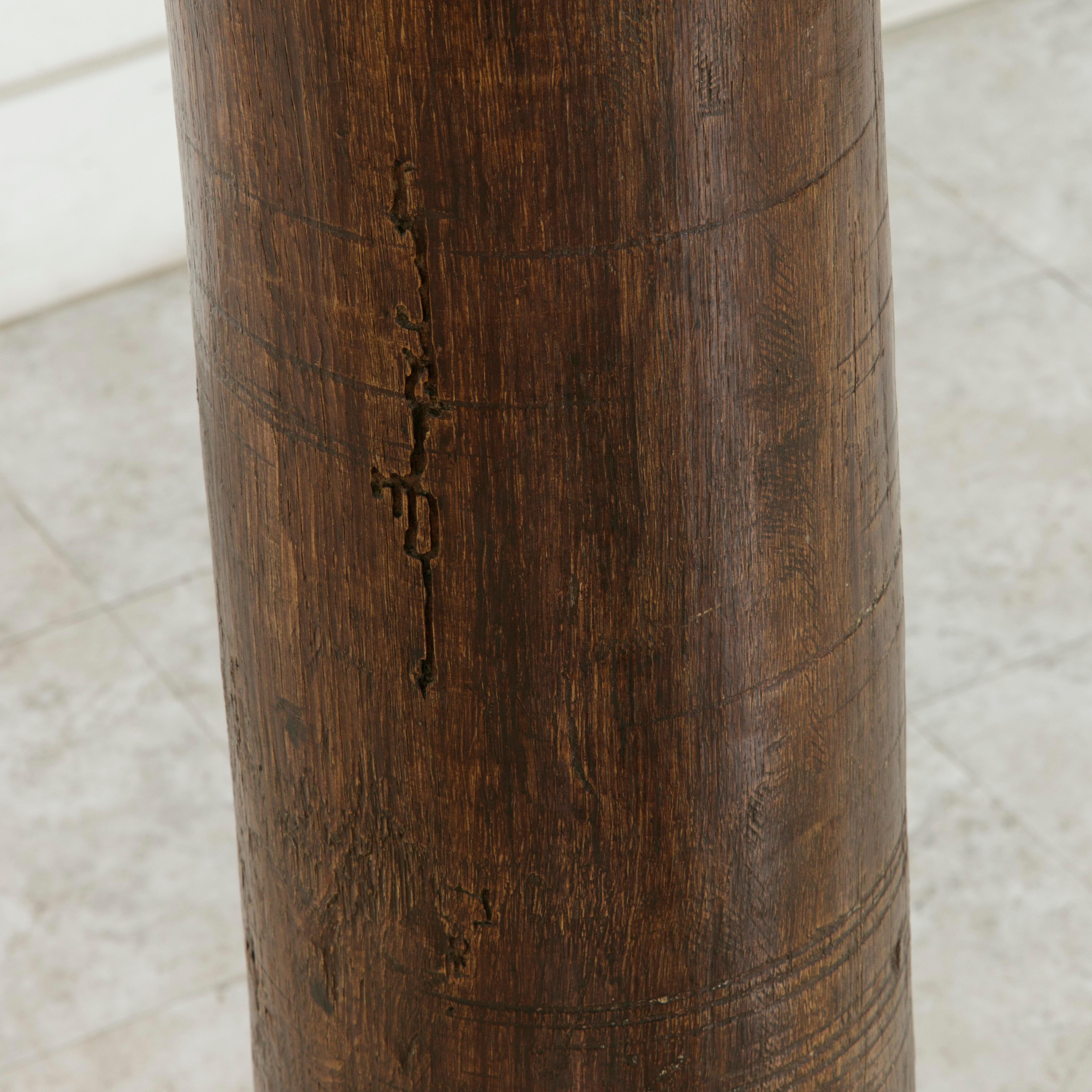 17th Century French Hand-Carved Walnut Pillar Column Pedestal with Gilt Capital 1