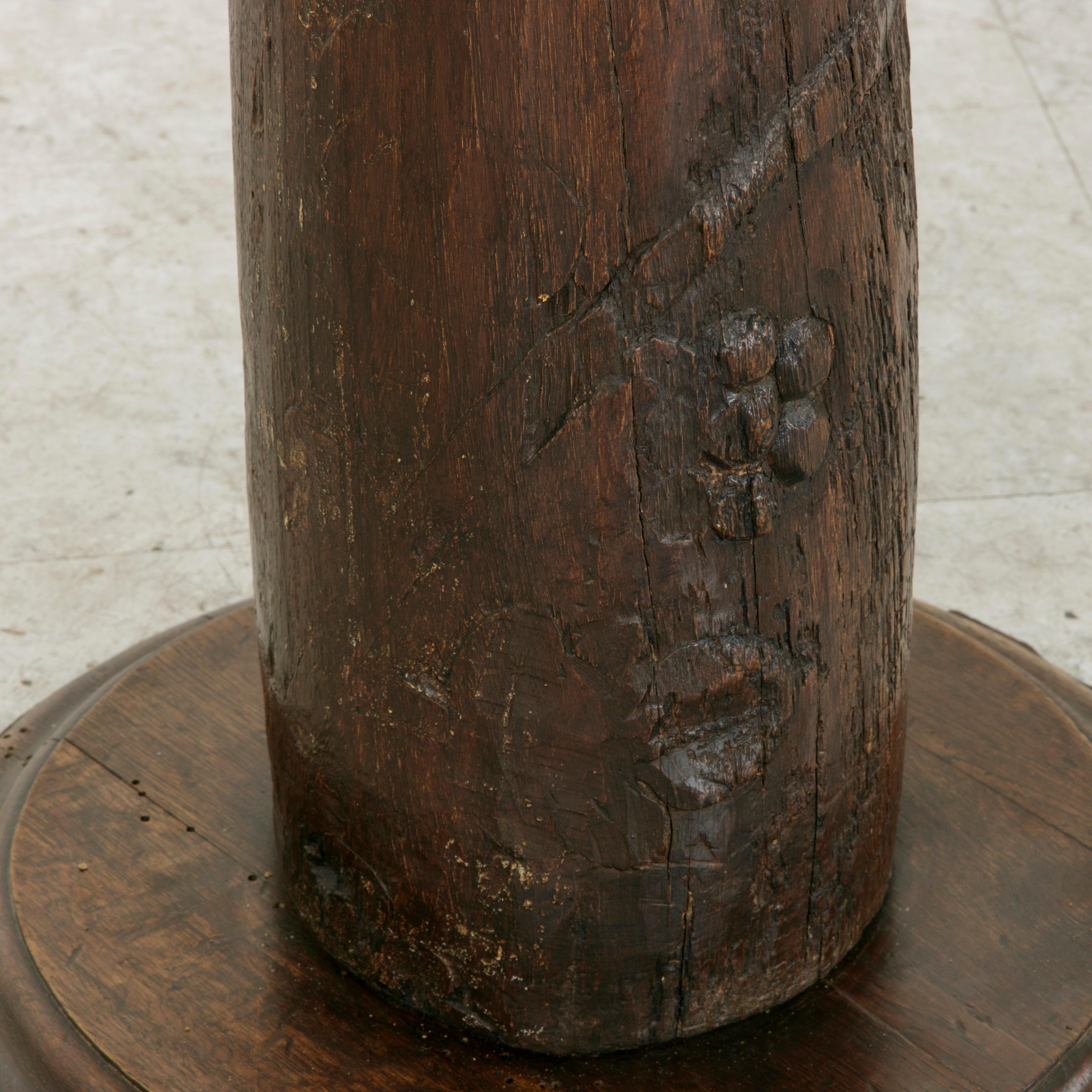 17th Century French Hand-Carved Walnut Pillar Column Pedestal with Gilt Capital 2