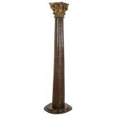 17th Century French Hand-Carved Walnut Pillar Column Pedestal with Gilt Capital