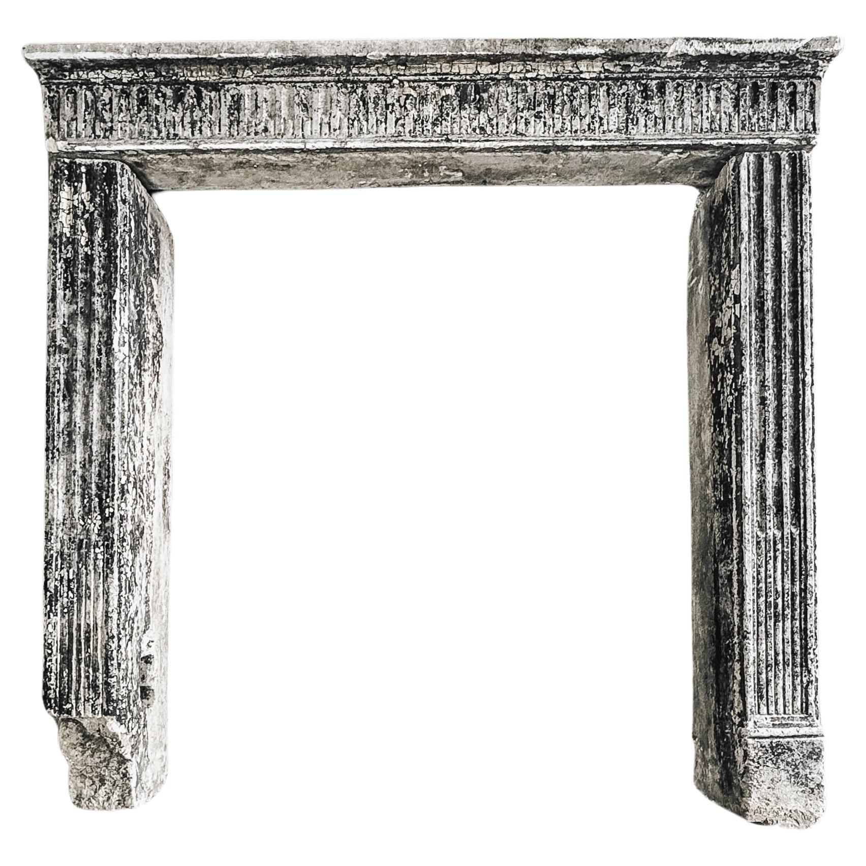 17th Century French Hand-Chiseled Stone Fireplace Mantel For Sale