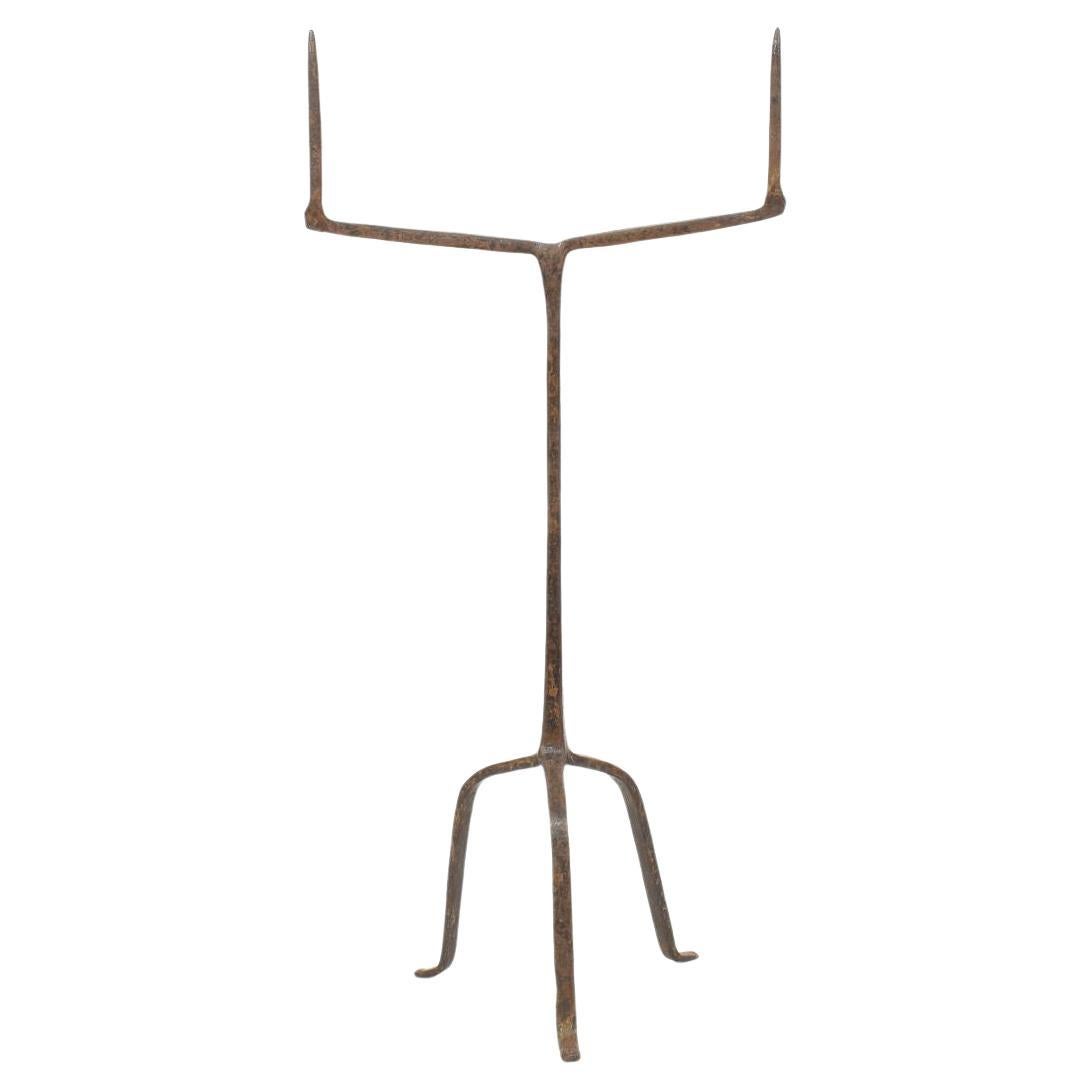 17th Century French Hand Forged Iron Candleholder For Sale