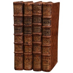 17th Century French Leather Bound & Gilt Dictionary Books Dated 1694, Set of 4