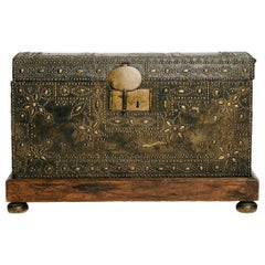 17th Century French Leather Coffer with Nailhead Detail